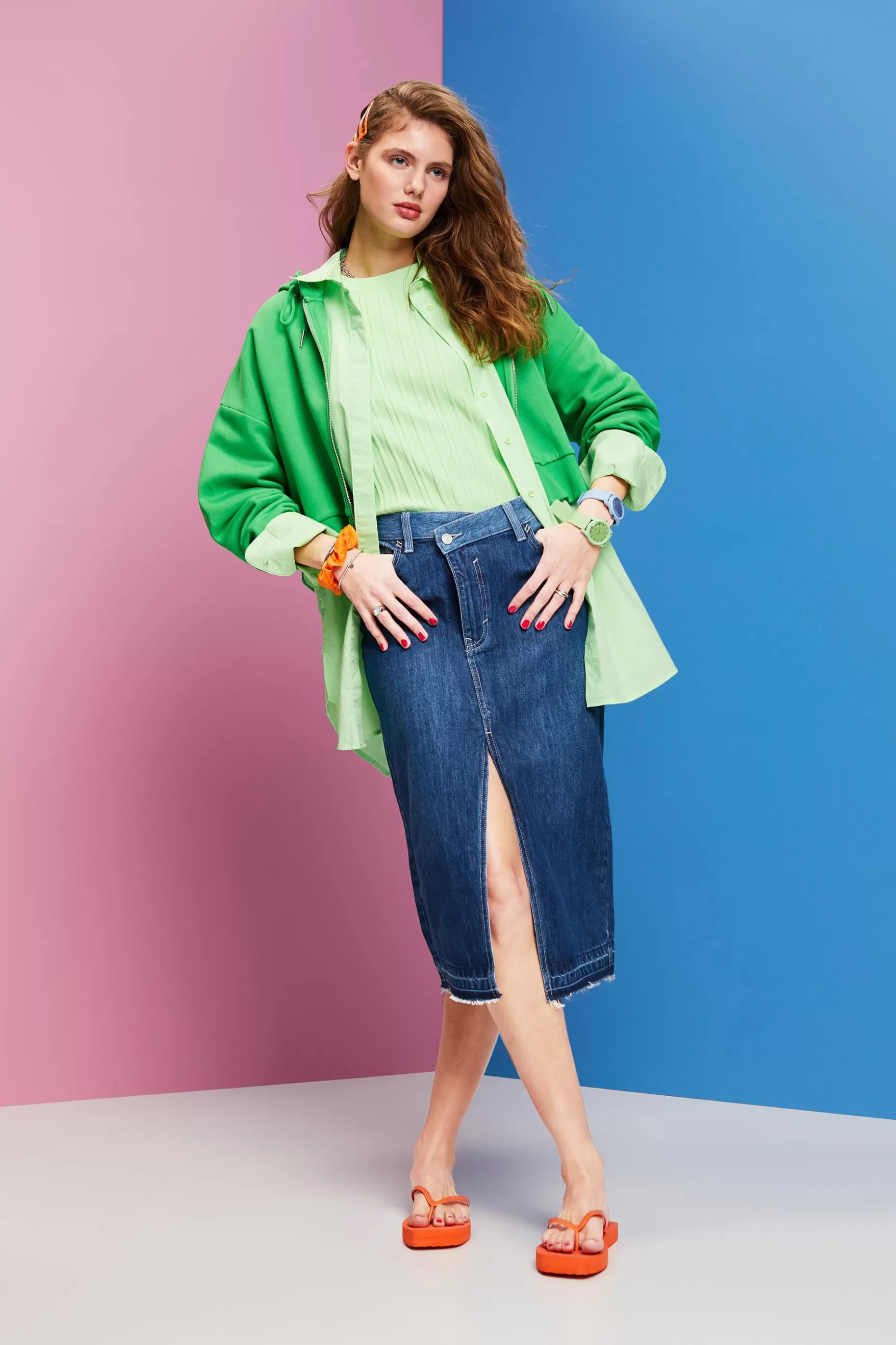 ESPRIT Midi skirt with an asymmetric waistband at our Online Shop *Women Skirts + Shorts