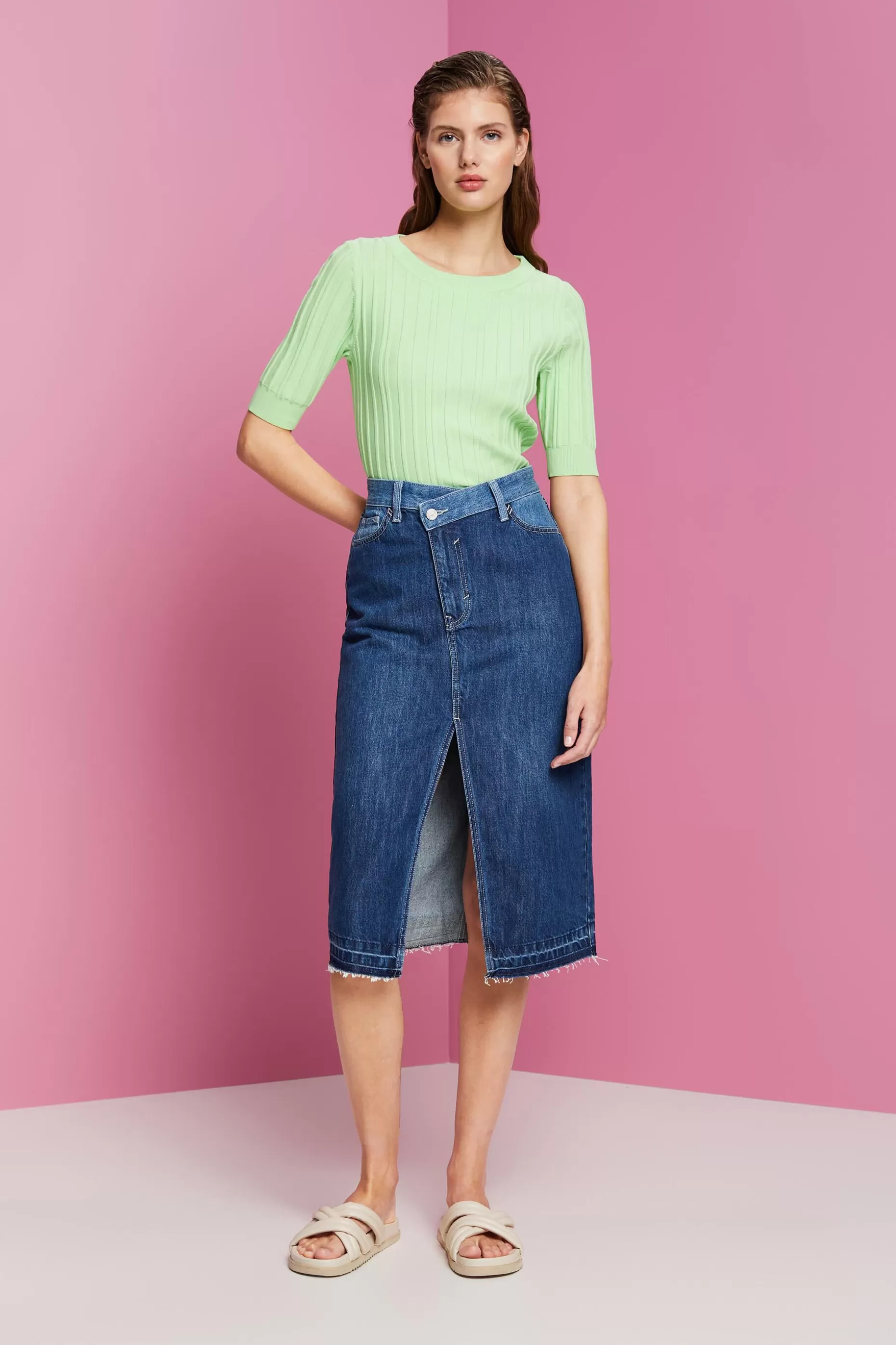 ESPRIT Midi skirt with an asymmetric waistband at our Online Shop *Women Skirts + Shorts