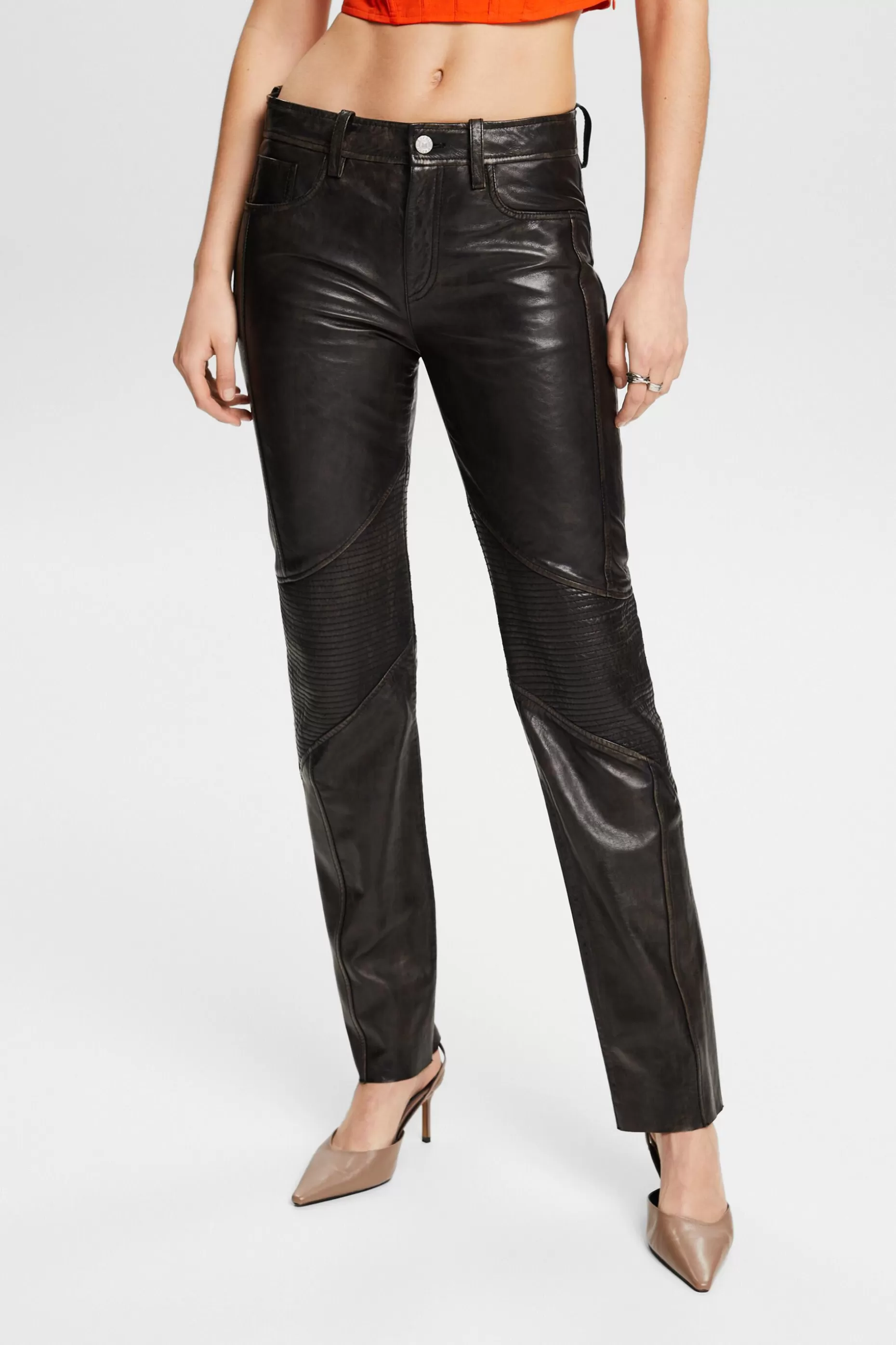 ESPRIT Mid-Rise Straight Leather Pants at our Online Shop *Women Premium Picks