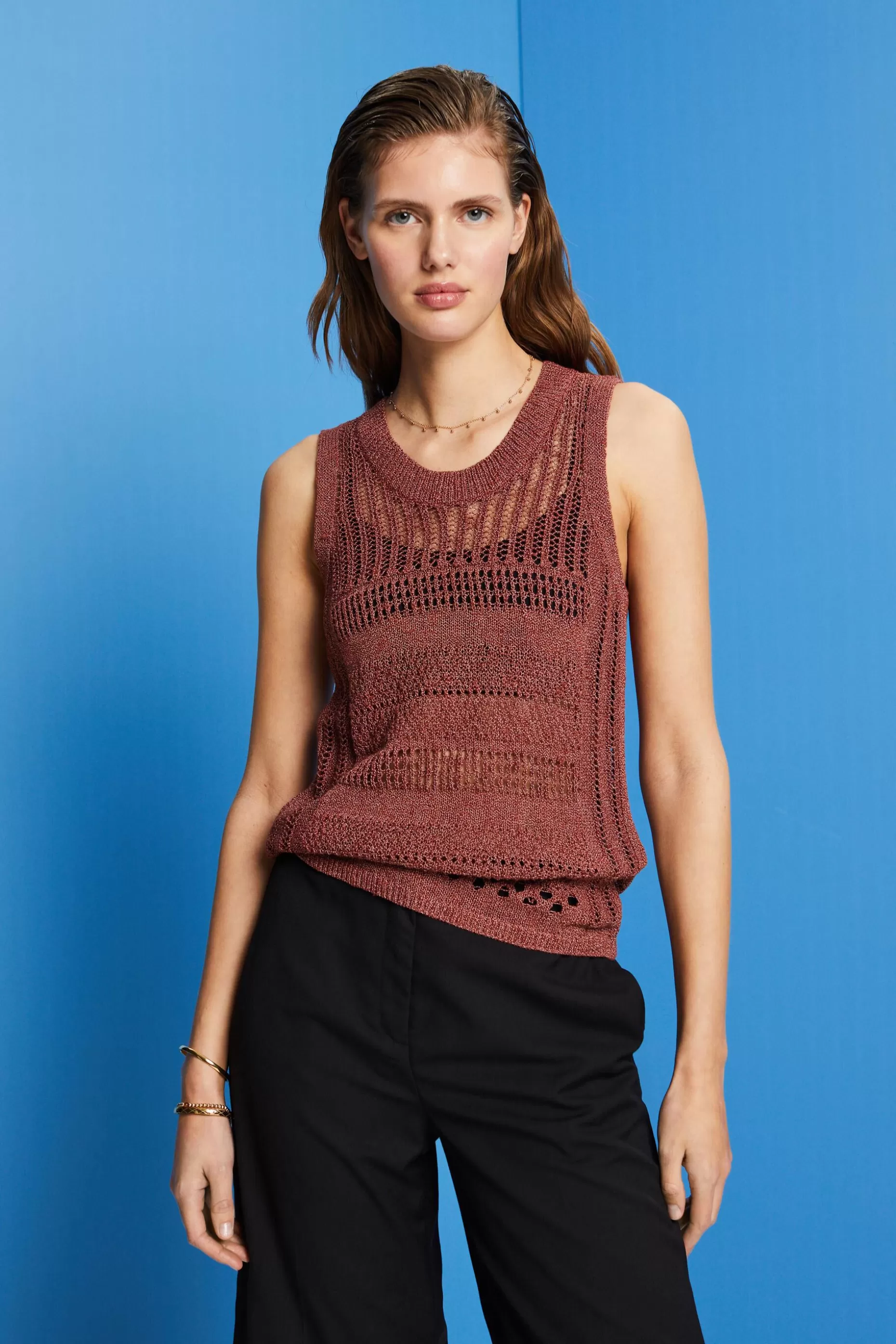 ESPRIT Mouline sleeveless jumper, cotton blend at our Online Shop *Women Sweaters