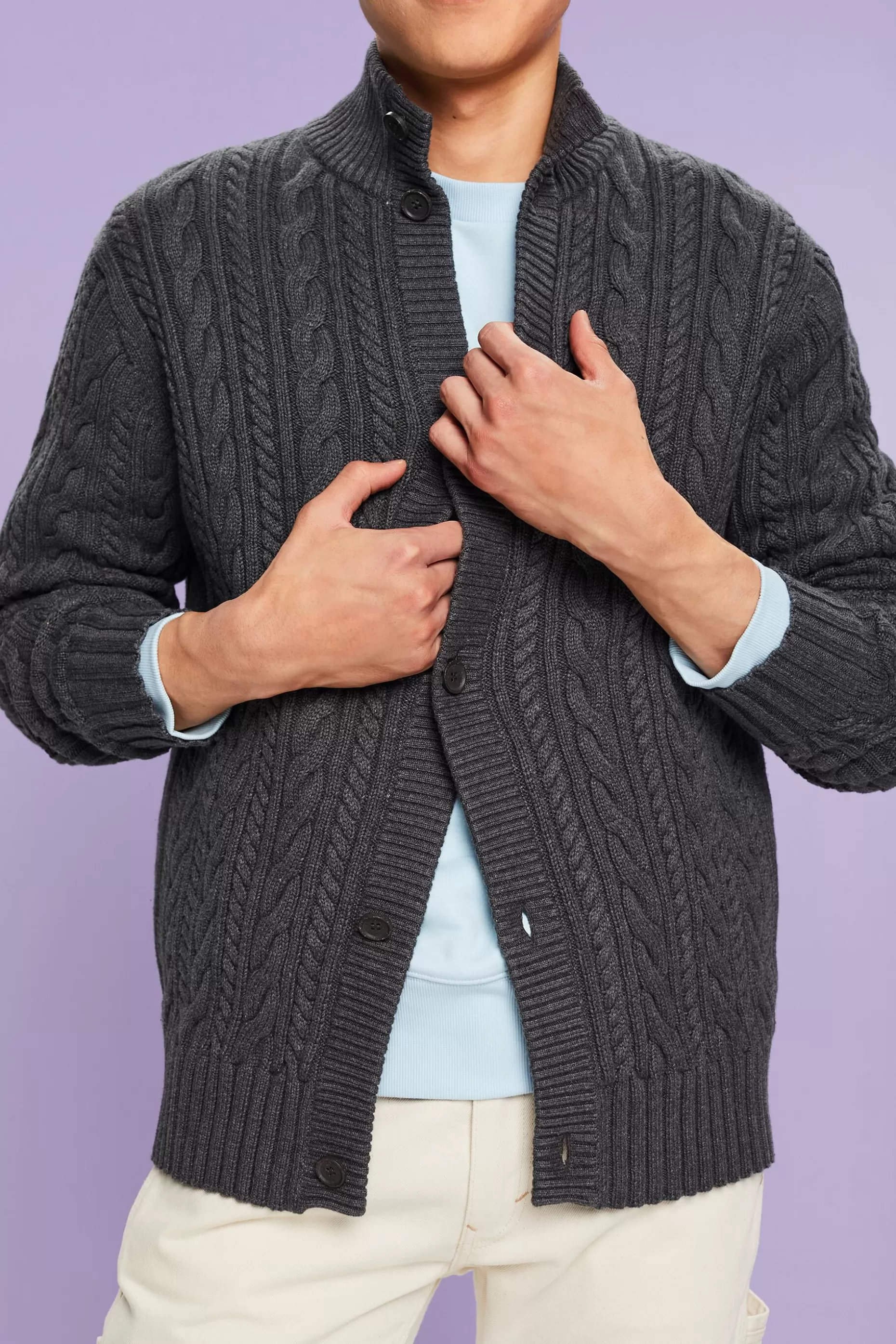 ESPRIT Organic Cotton Cable Knit Cardigan at our Online Shop *Men Tops