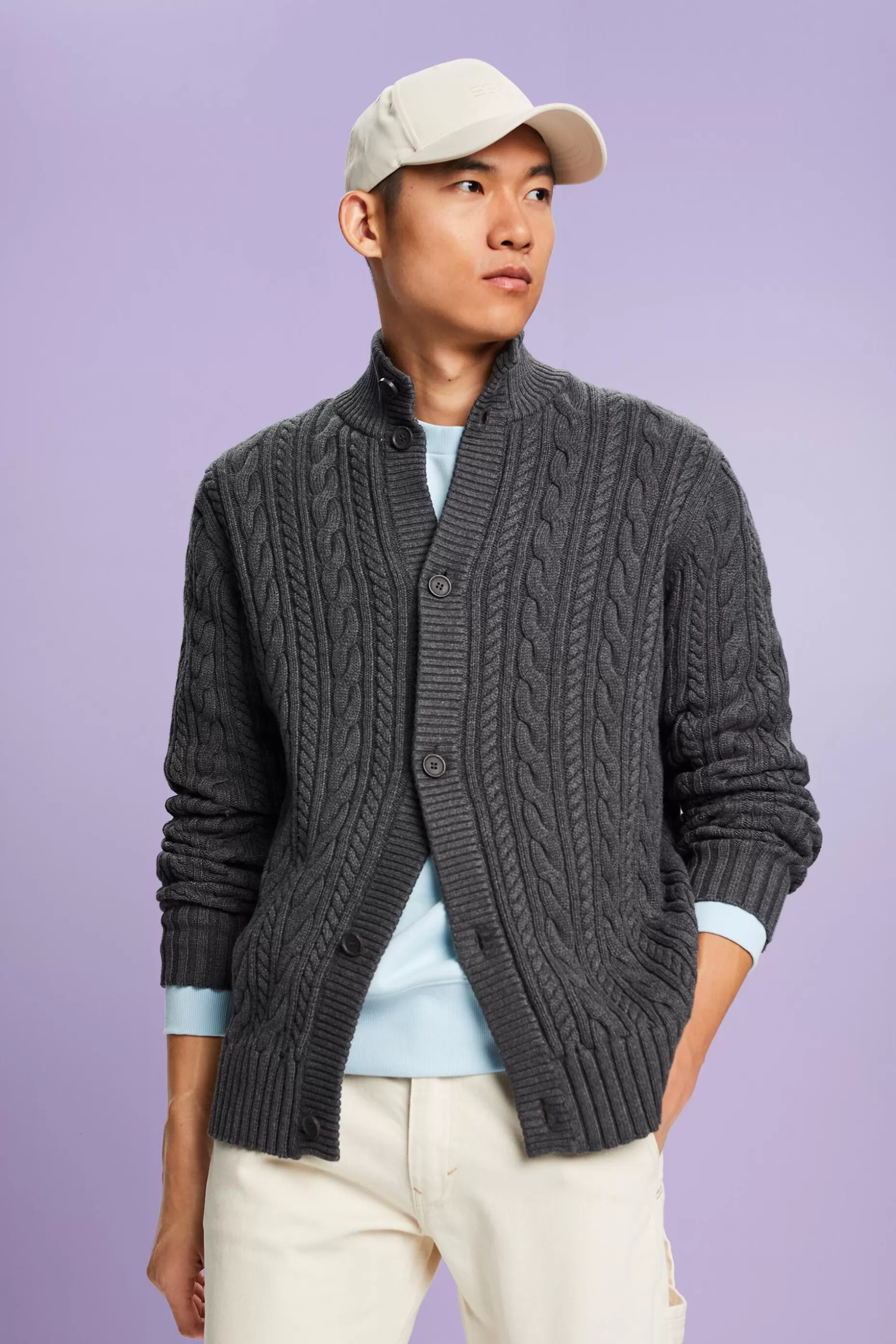 ESPRIT Organic Cotton Cable Knit Cardigan at our Online Shop *Men Sweaters