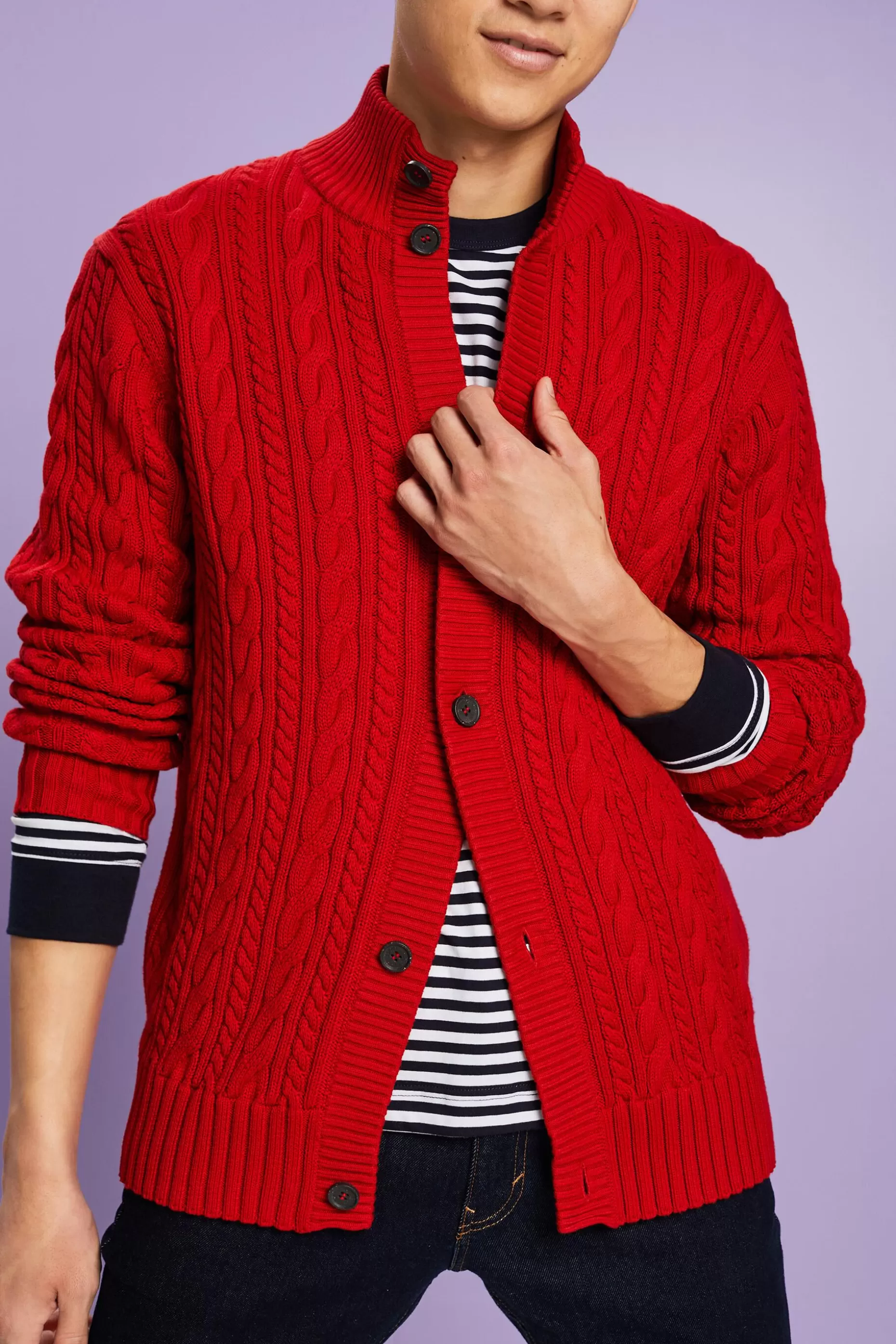 ESPRIT Organic Cotton Cable Knit Cardigan at our Online Shop *Men Sweaters