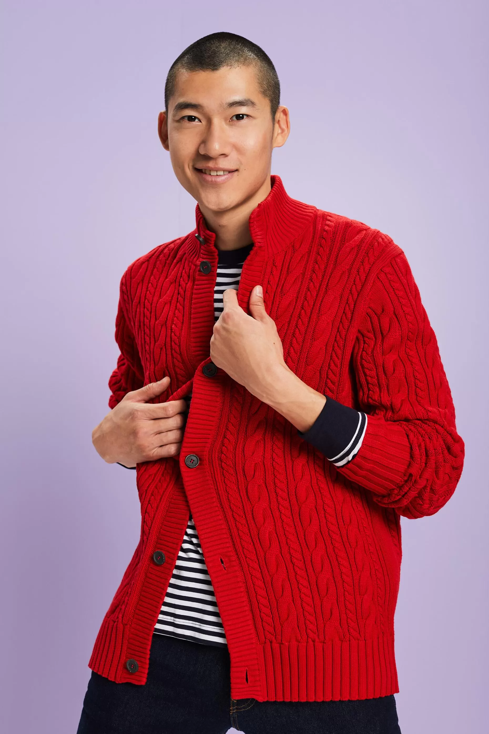 ESPRIT Organic Cotton Cable Knit Cardigan at our Online Shop *Men Sweaters