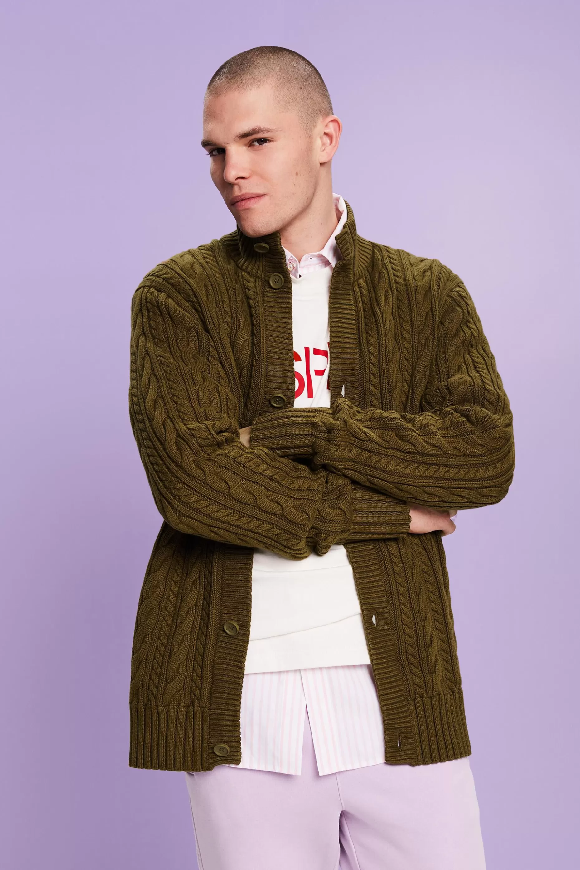 ESPRIT Organic Cotton Cable Knit Cardigan at our Online Shop *Men Sweaters
