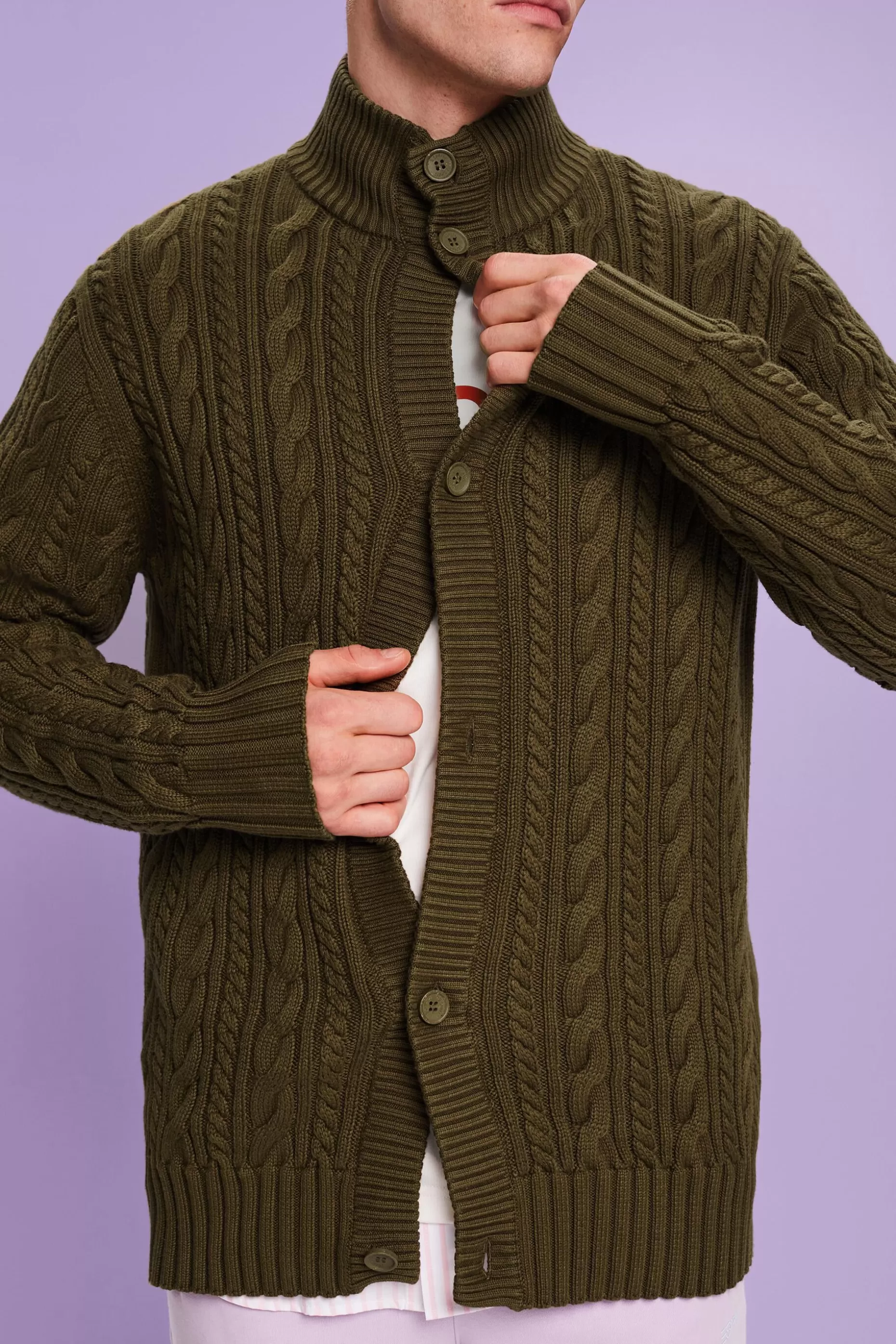 ESPRIT Organic Cotton Cable Knit Cardigan at our Online Shop *Men Sweaters