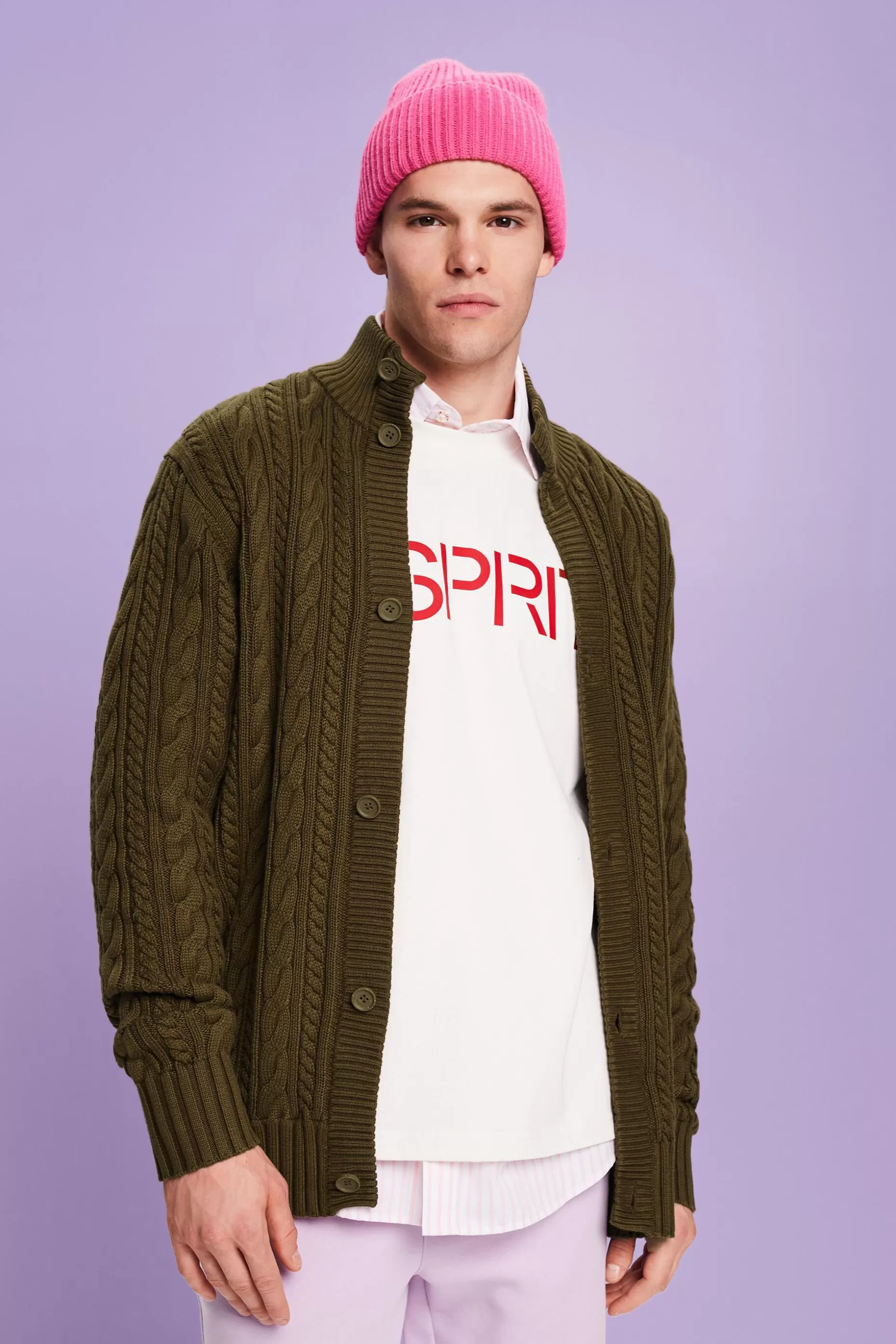 ESPRIT Organic Cotton Cable Knit Cardigan at our Online Shop *Men Sweaters