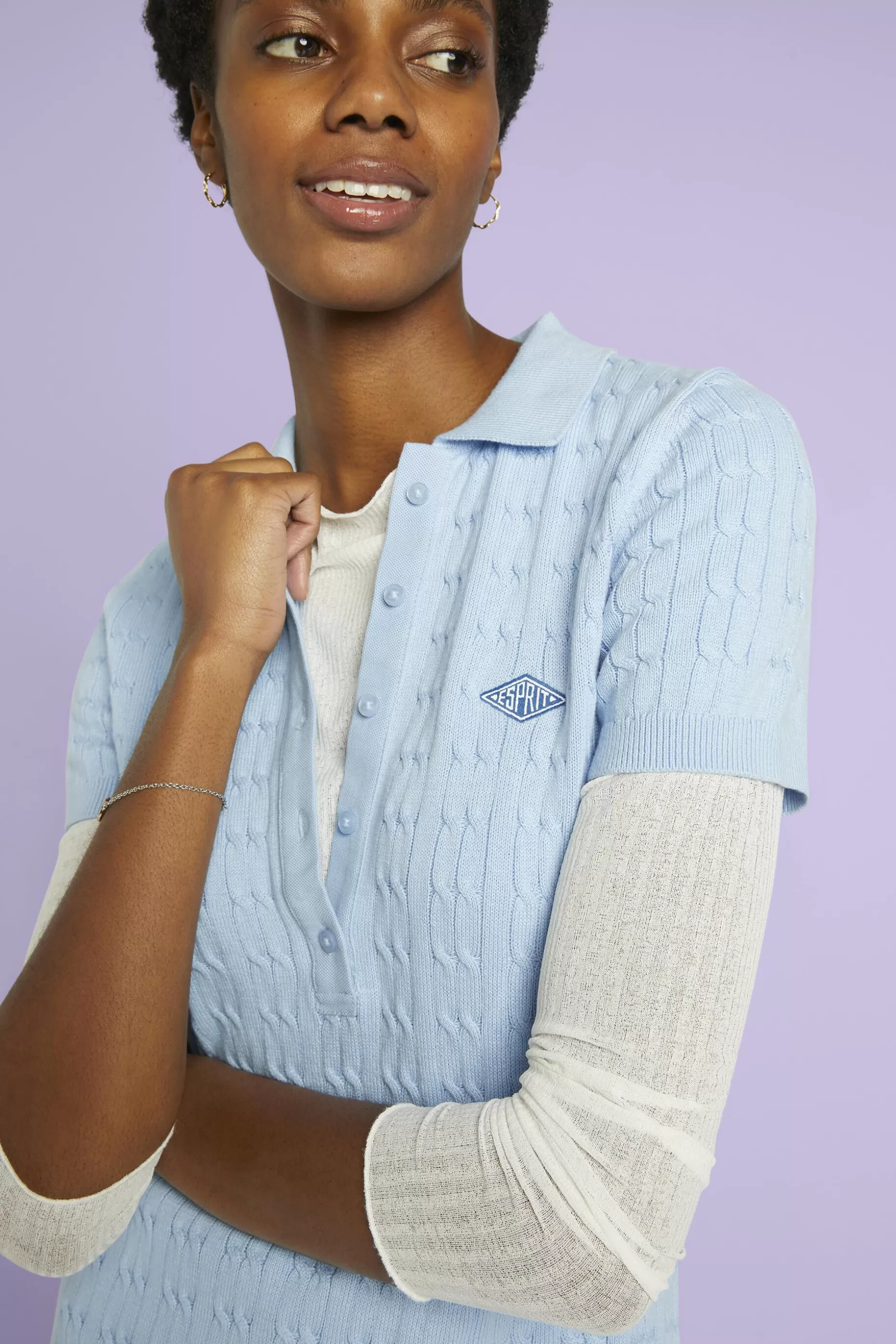 ESPRIT Organic Cotton Cable Knit Polo Mini Dress at our Online Shop *Women Sweaters