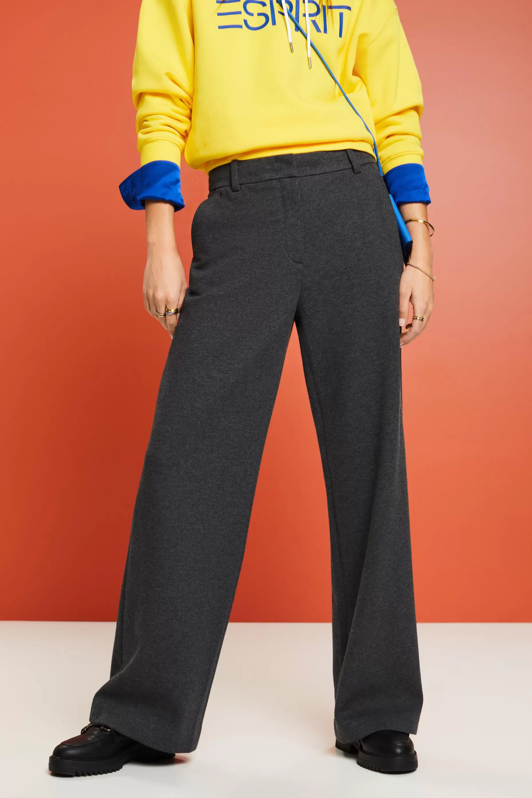 ESPRIT Organic Cotton-Blend Wide-Leg Trousers at our Online Shop *Women Pants + Joggers