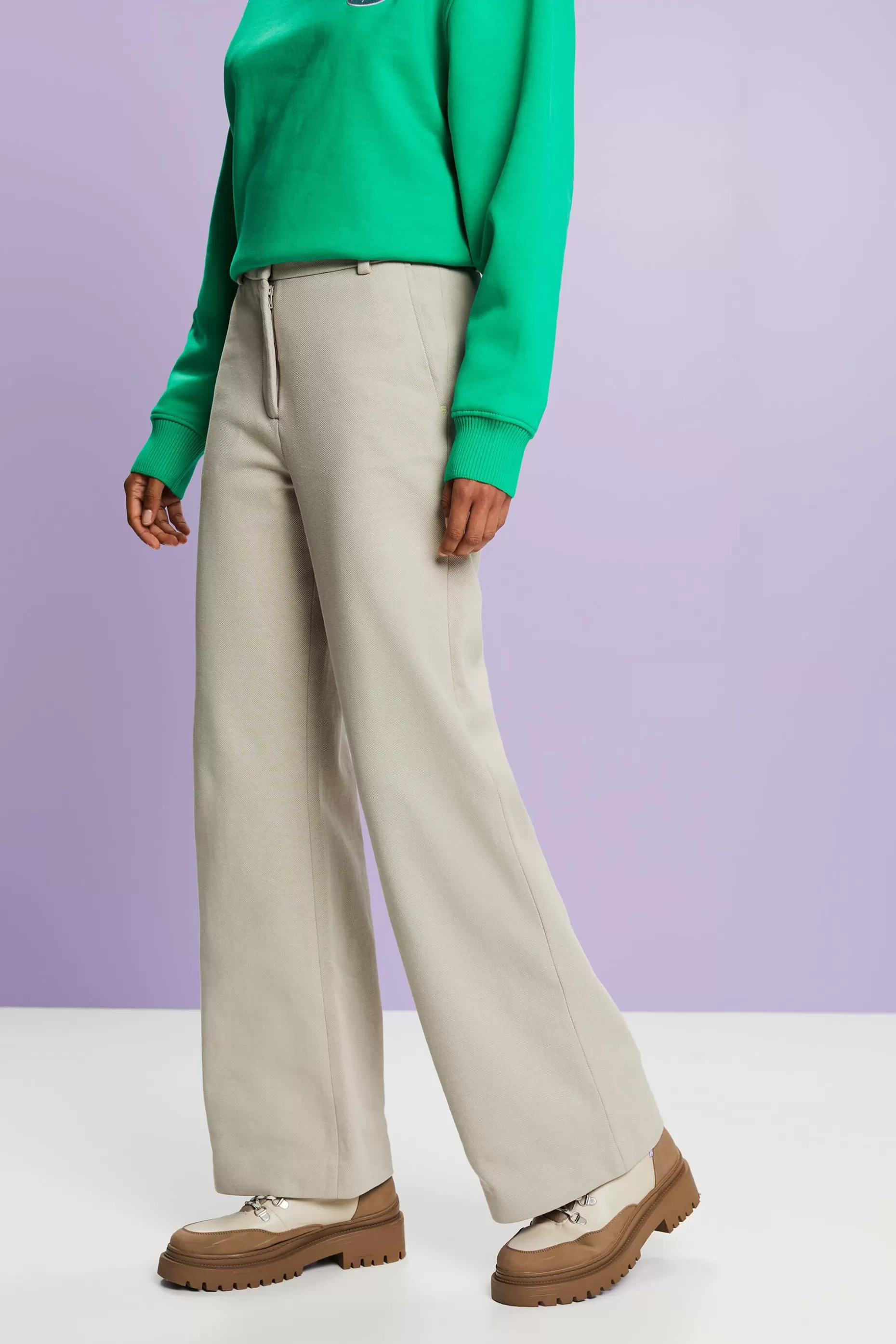 ESPRIT Organic Cotton-Blend Wide-Leg Trousers at our Online Shop *Women Pants + Joggers