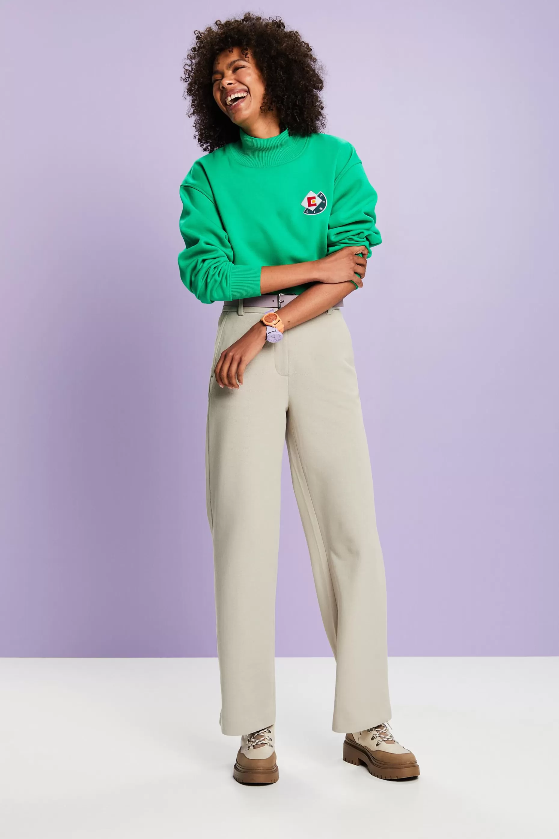 ESPRIT Organic Cotton-Blend Wide-Leg Trousers at our Online Shop *Women Pants + Joggers