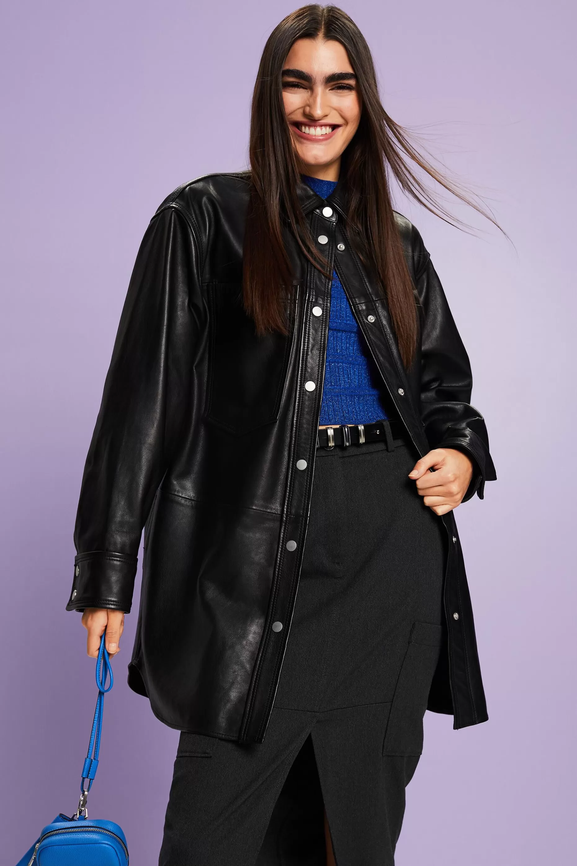 ESPRIT Oversized Leather Overshirt at our Online Shop *Women Jackets + Coats