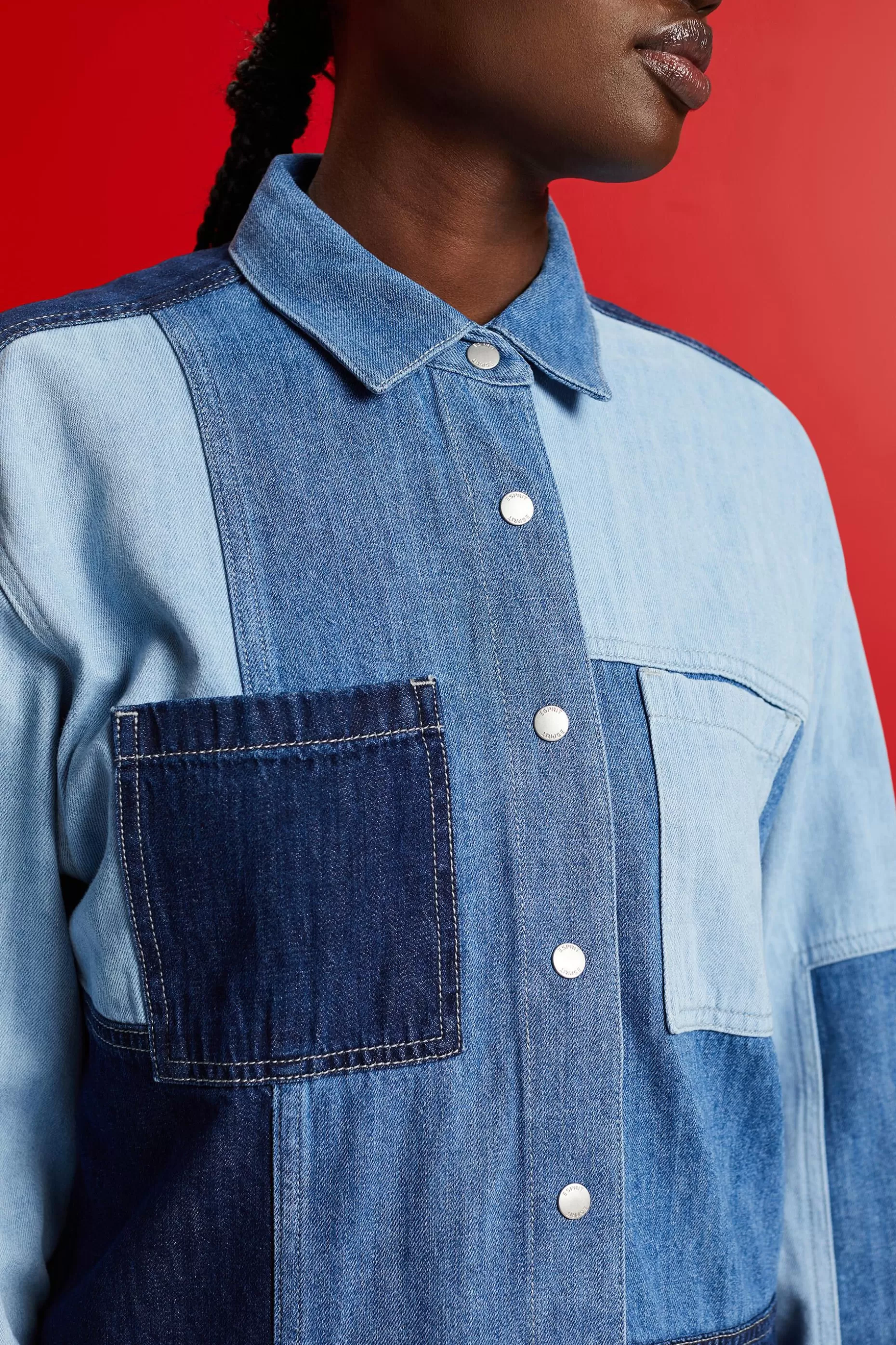 ESPRIT Patchwork jeans shirt, cotton blend at our Online Shop *Women Shirts + Blouses
