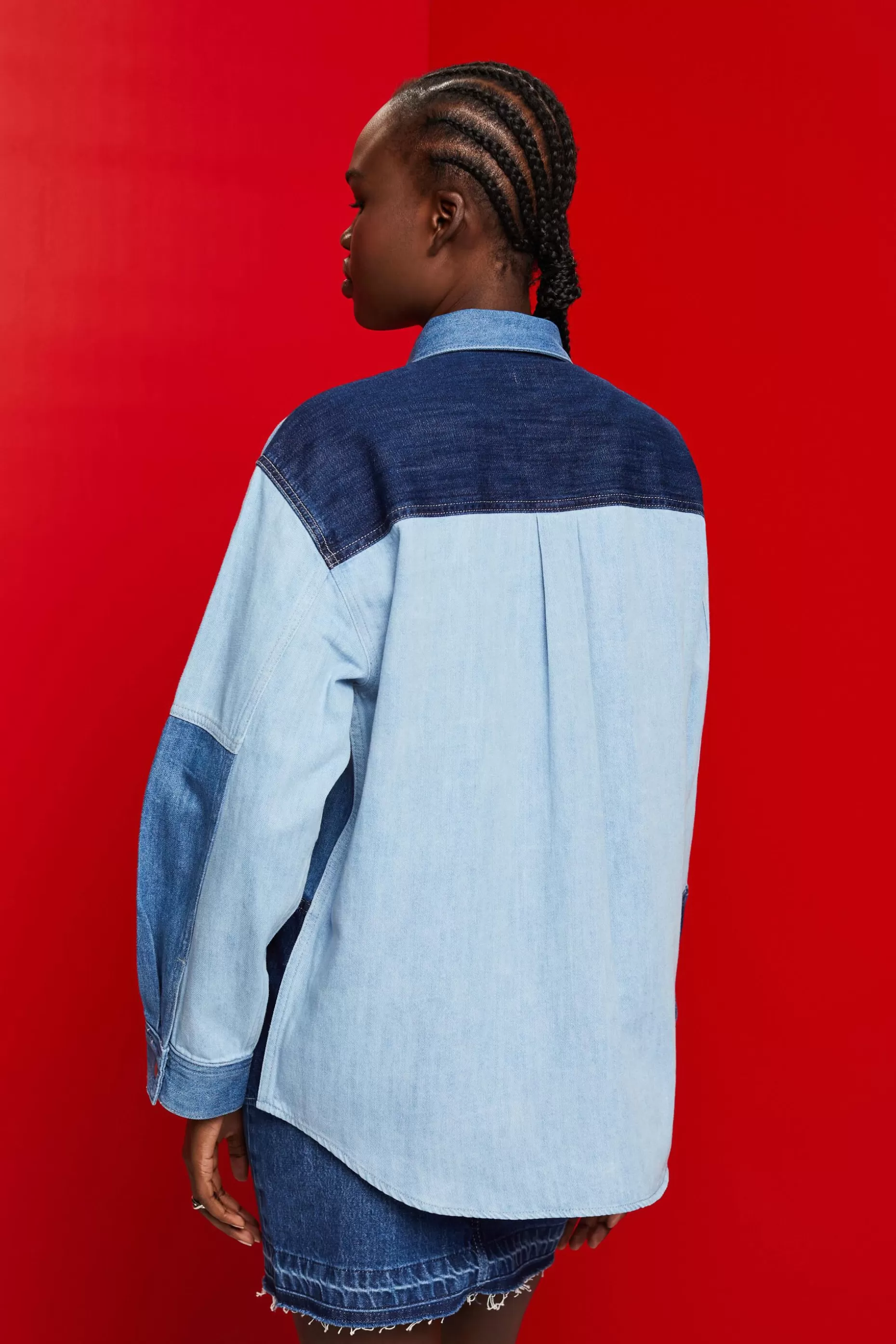 ESPRIT Patchwork jeans shirt, cotton blend at our Online Shop *Women Shirts + Blouses