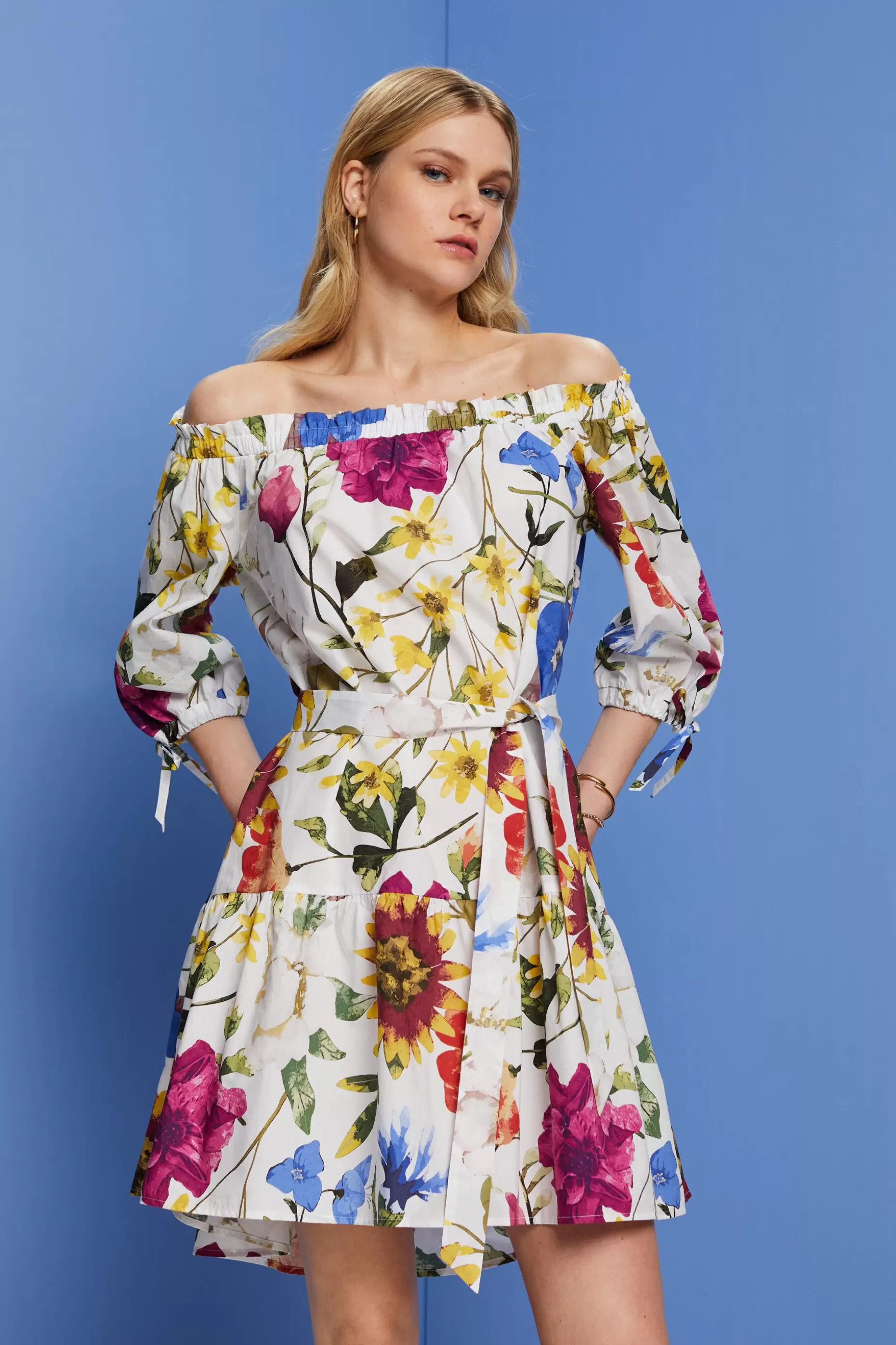 ESPRIT Patterned off-shoulder poplin mini dress at our Online Shop * Sale Under $75