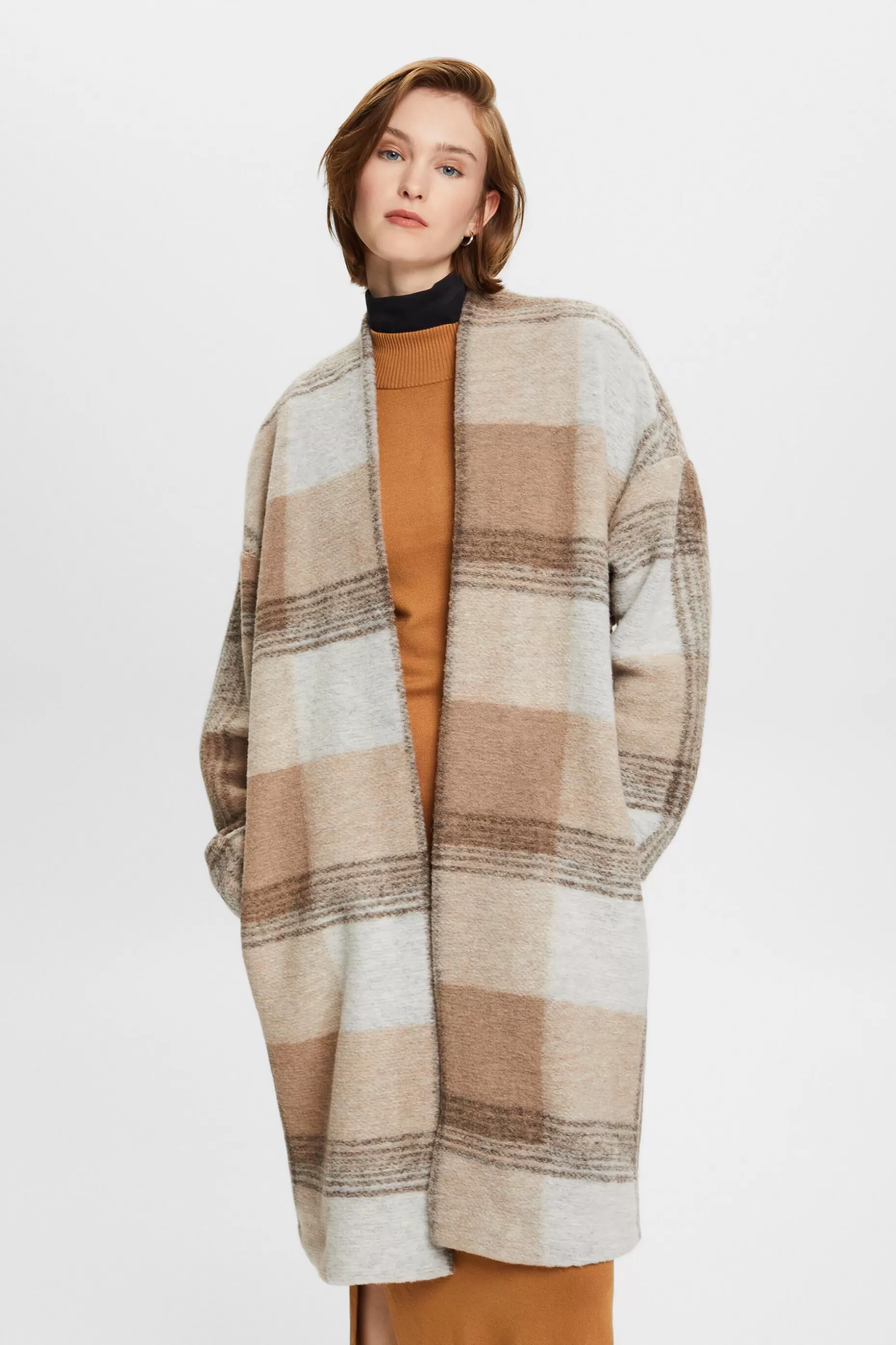 ESPRIT Plaid Brushed Knit Coat at our Online Shop *Women Jackets + Coats