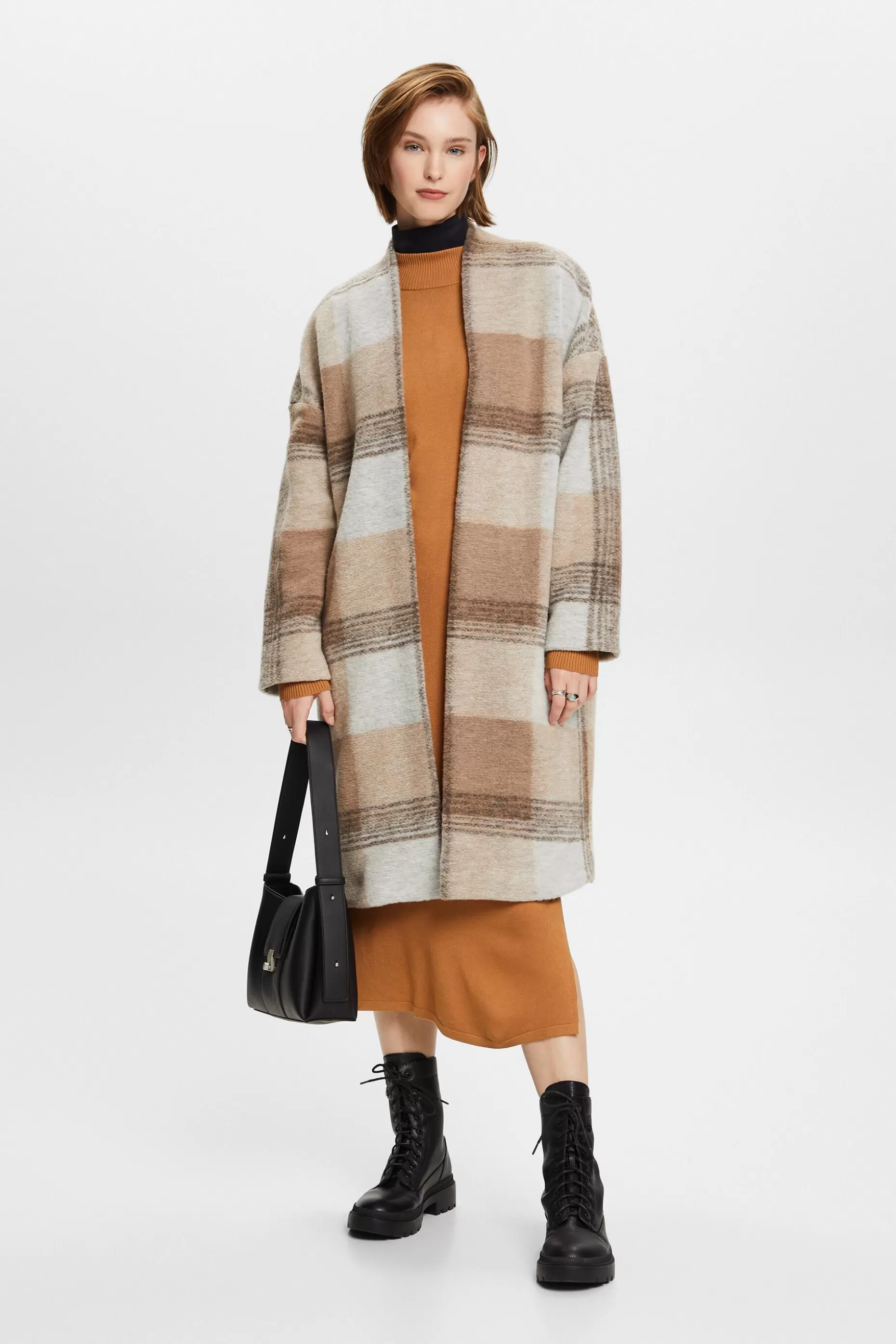 ESPRIT Plaid Brushed Knit Coat at our Online Shop *Women Jackets + Coats