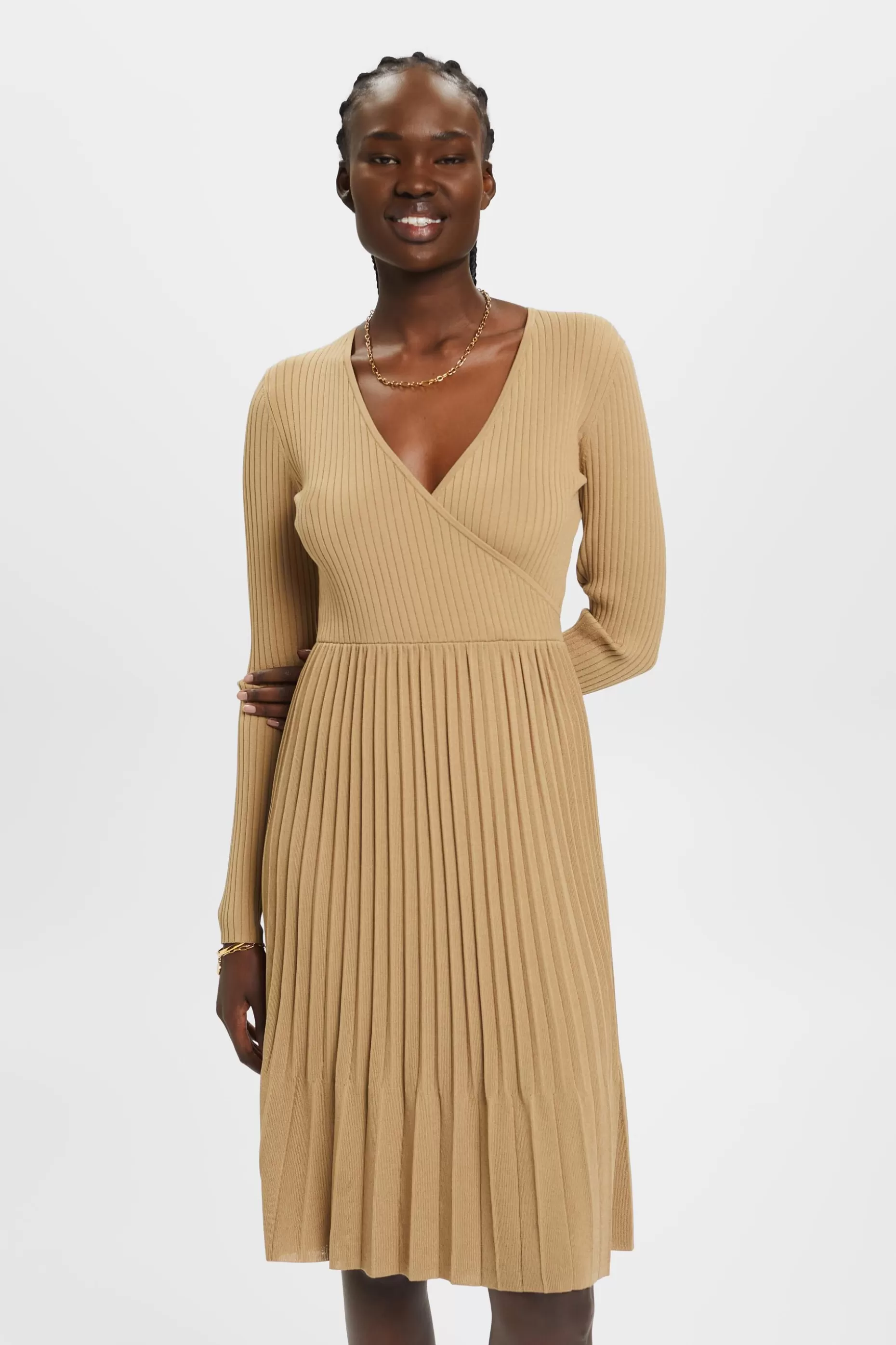 ESPRIT Pleated wrap dress with long-sleeves at our Online Shop *Women Dresses + Jumpsuits