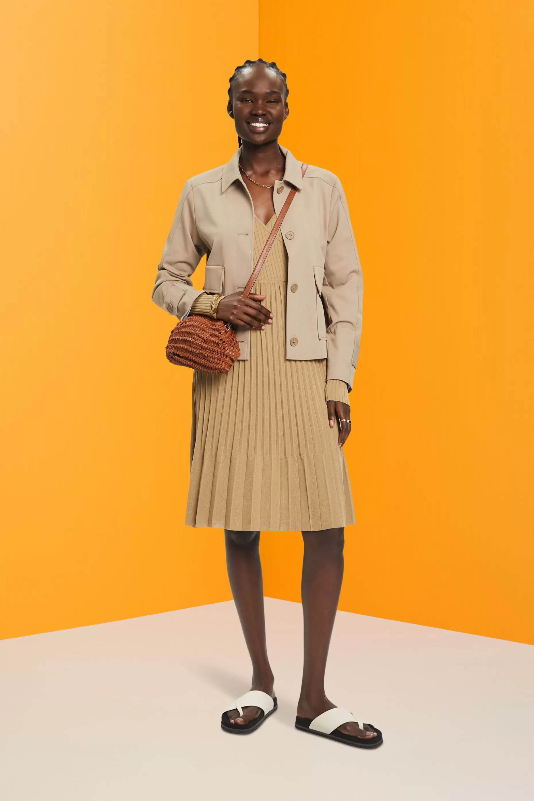 ESPRIT Pleated wrap dress with long-sleeves at our Online Shop *Women Dresses + Jumpsuits