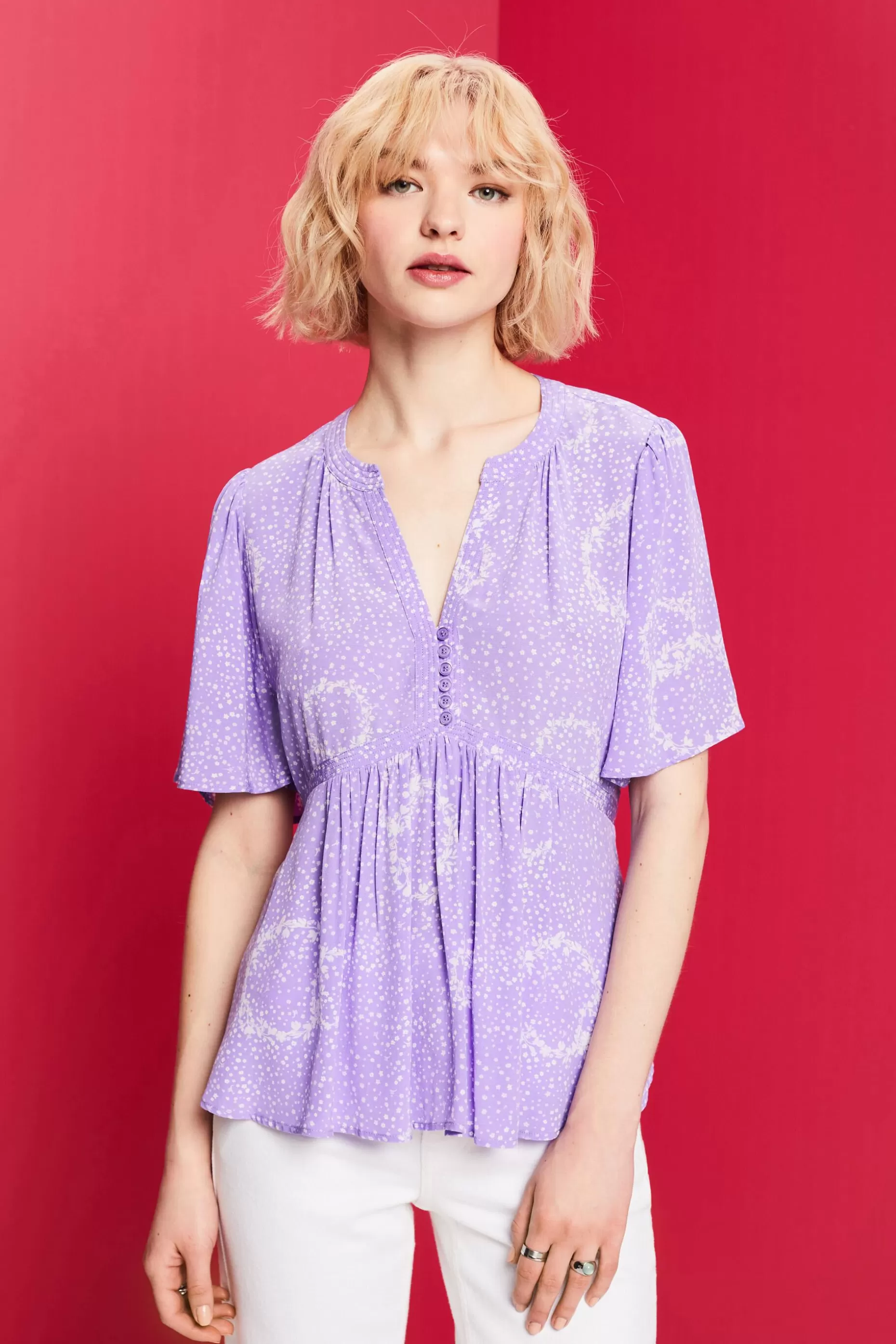 ESPRIT Printed Gathered Tie Back Blouse at our Online Shop *Women Shirts + Blouses