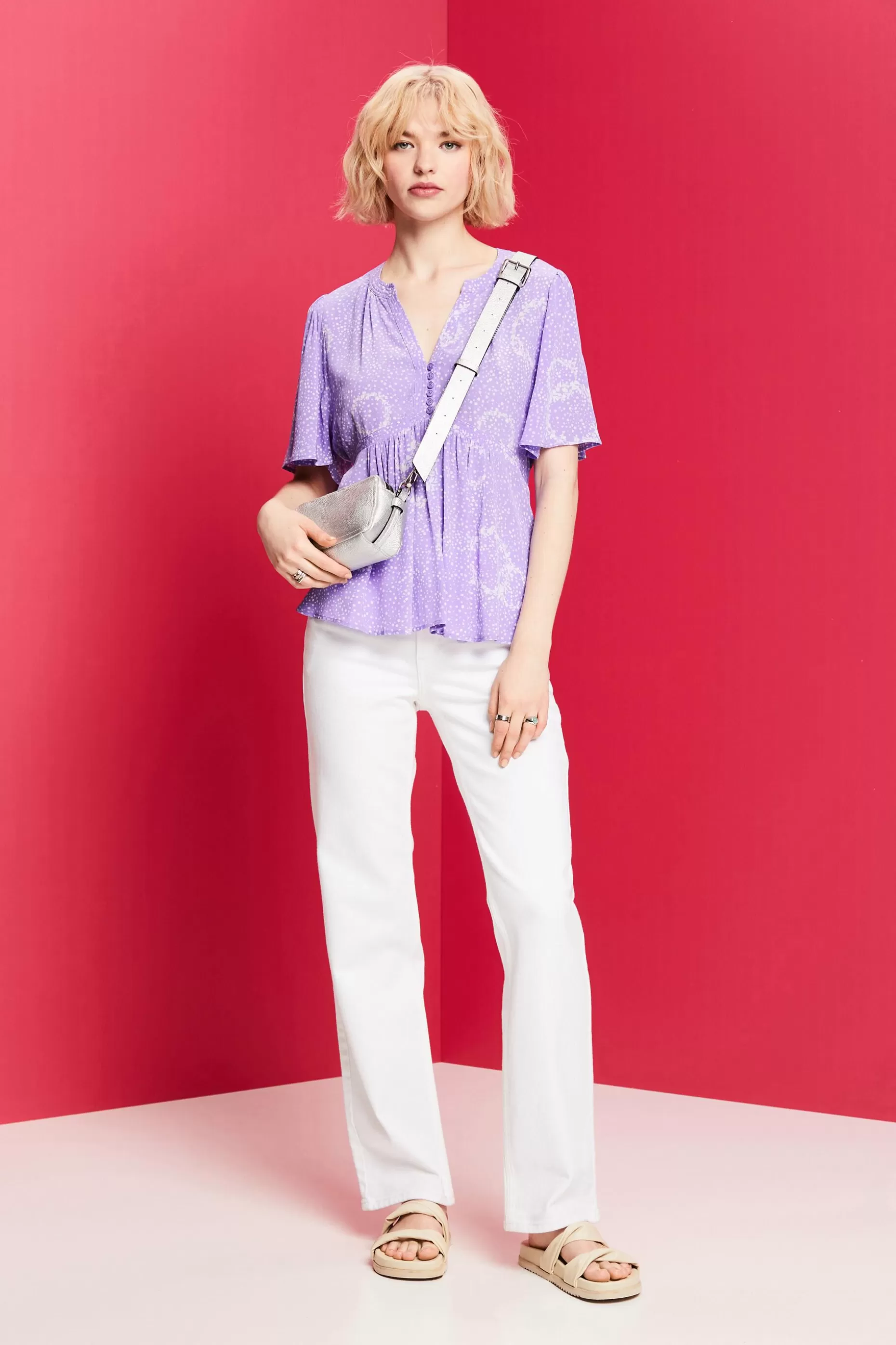 ESPRIT Printed Gathered Tie Back Blouse at our Online Shop *Women Shirts + Blouses