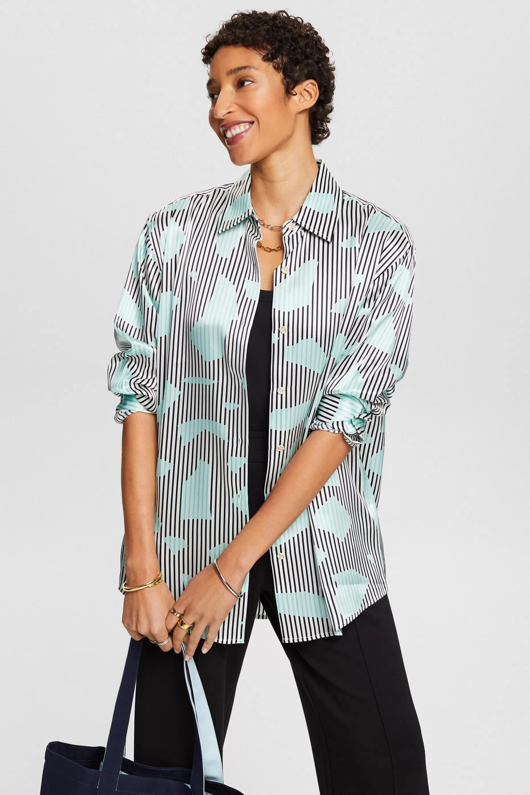 ESPRIT Printed Silk Button-Down Shirt at our Online Shop *Women Shirts + Blouses