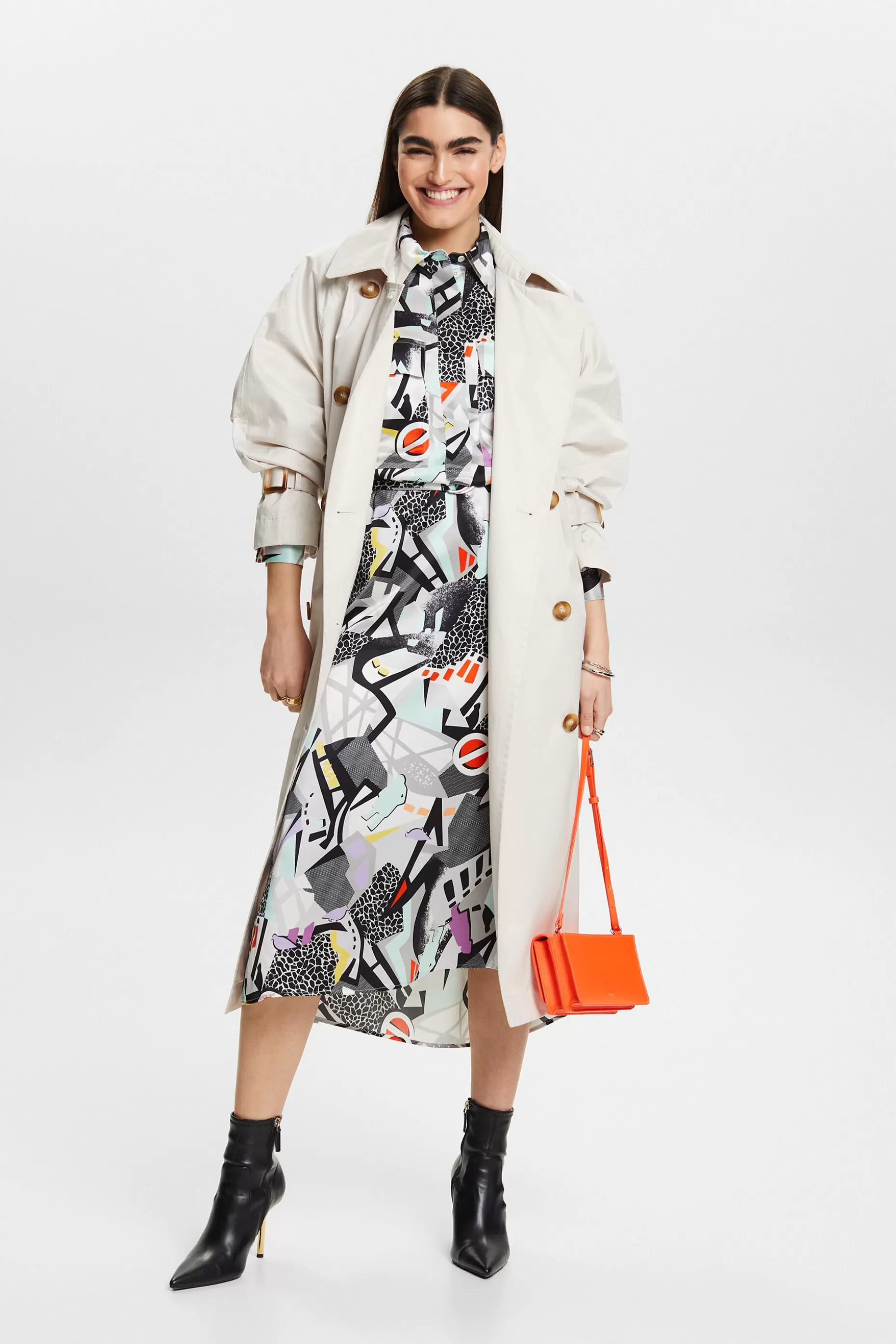ESPRIT Printed Silk Satin Belted Midi Dress at our Online Shop *Women Dresses + Jumpsuits