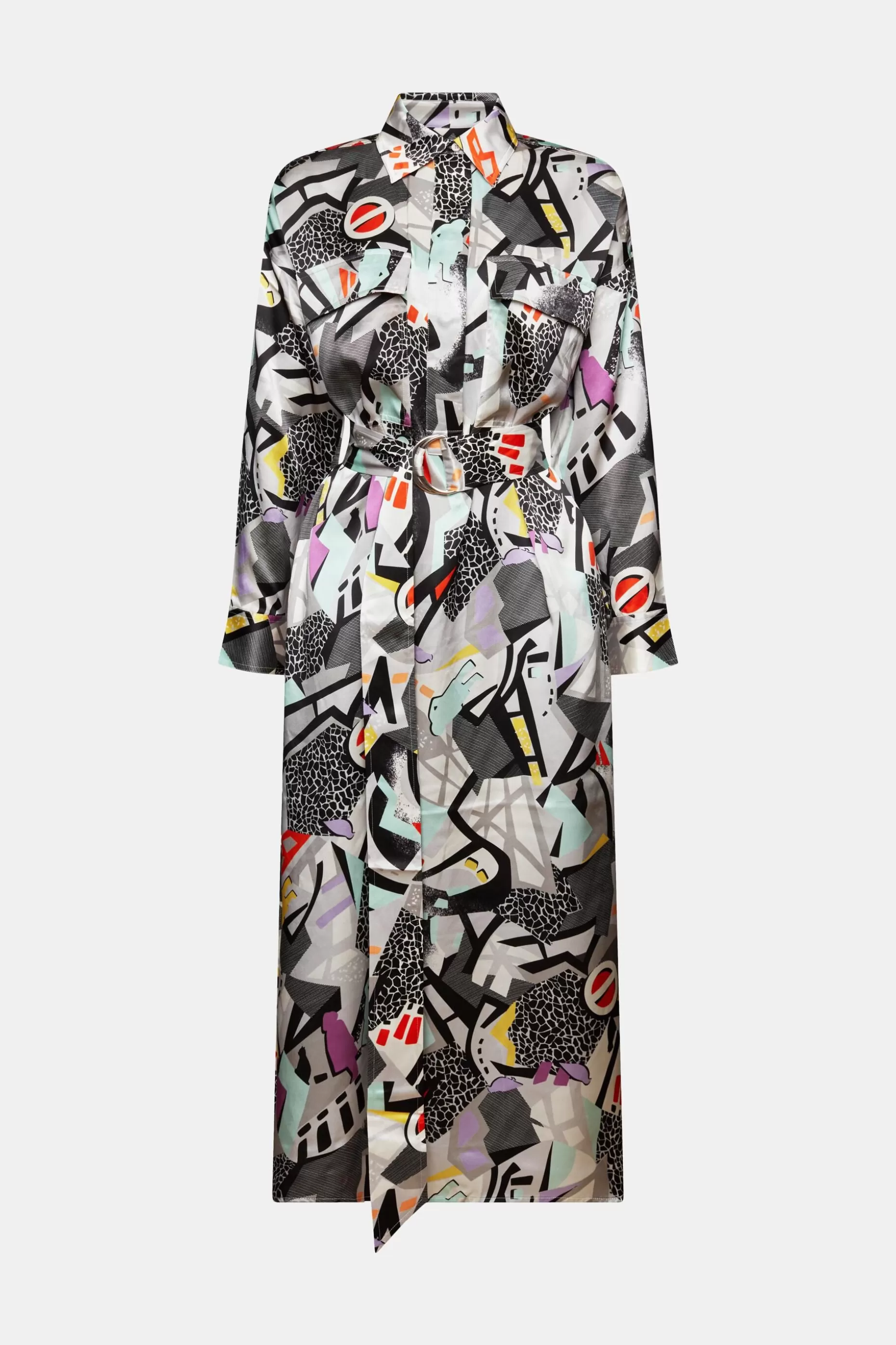 ESPRIT Printed Silk Satin Belted Midi Dress at our Online Shop *Women Dresses + Jumpsuits