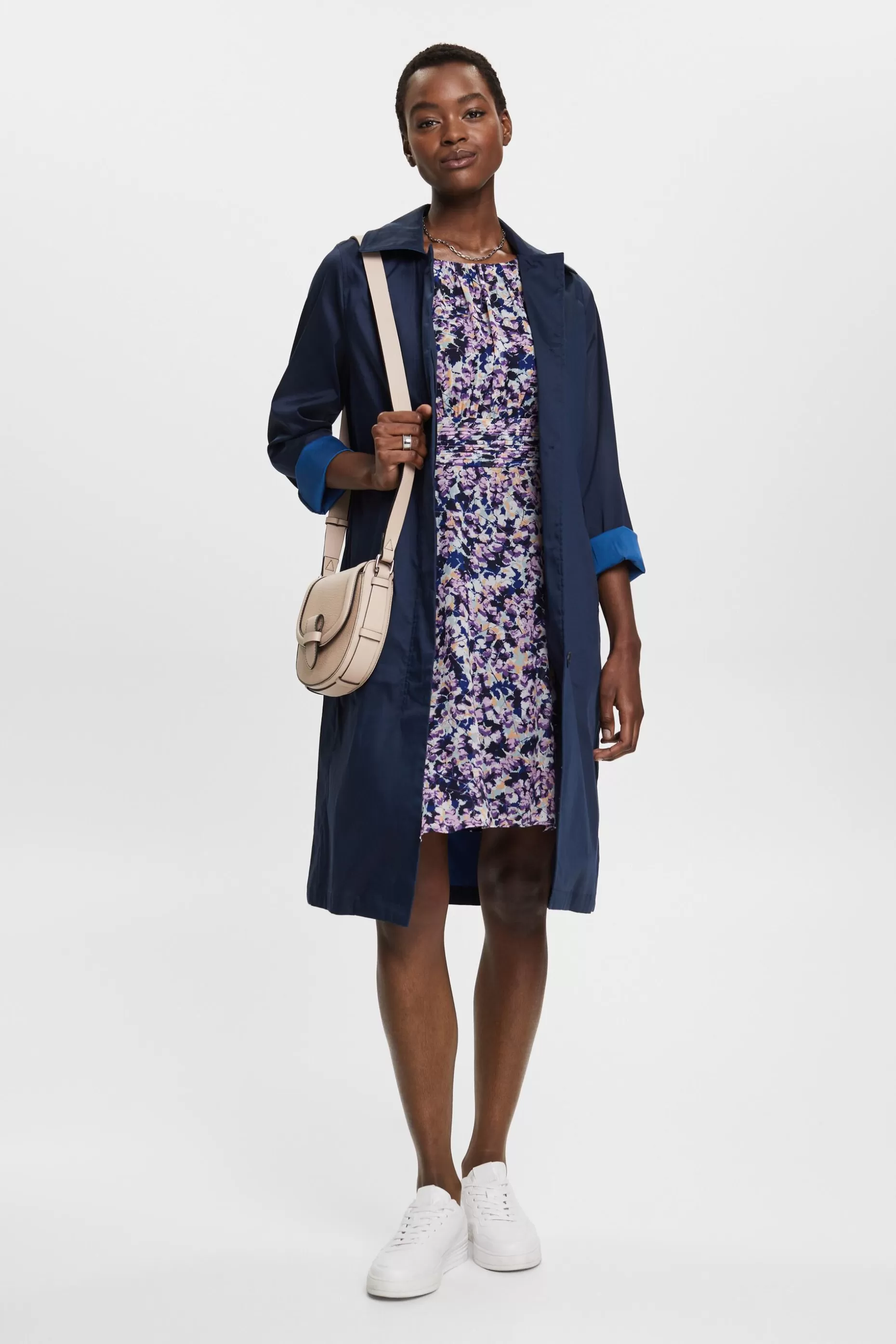 ESPRIT Recycled: Chiffon dress with a gathered waist at our Online Shop *Women Dresses + Jumpsuits