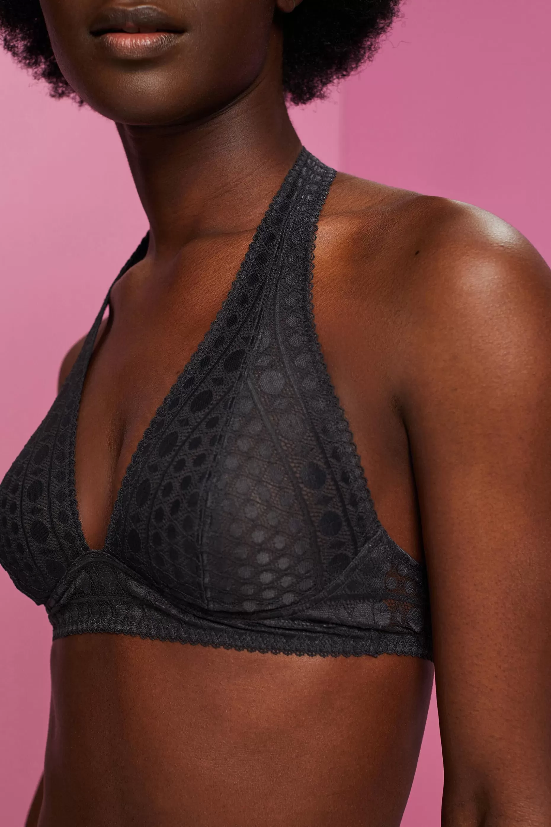 ESPRIT Recycled: halterneck soft bra with lace at our Online Shop * Sale Under $30