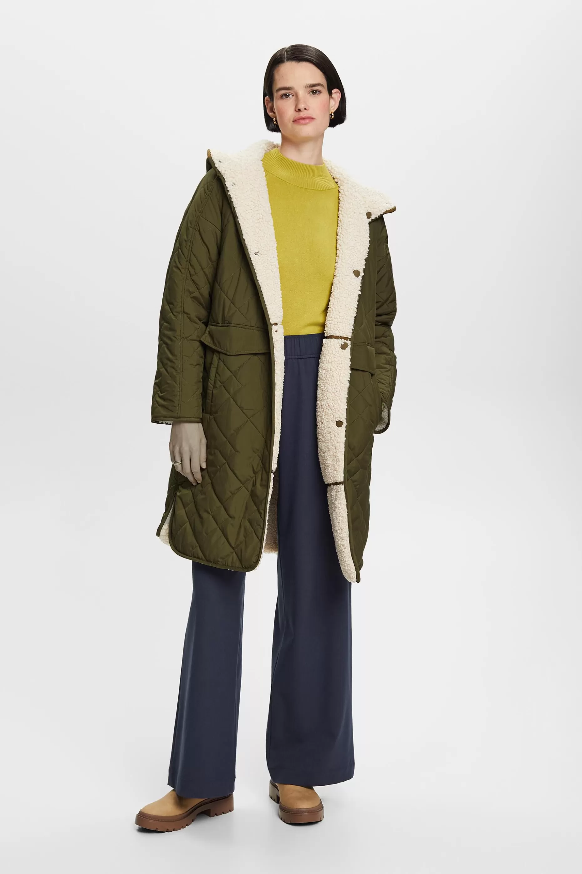 ESPRIT Reversible Quilted Sherpa Coat at our Online Shop *Women Clearance 60%-70% Off