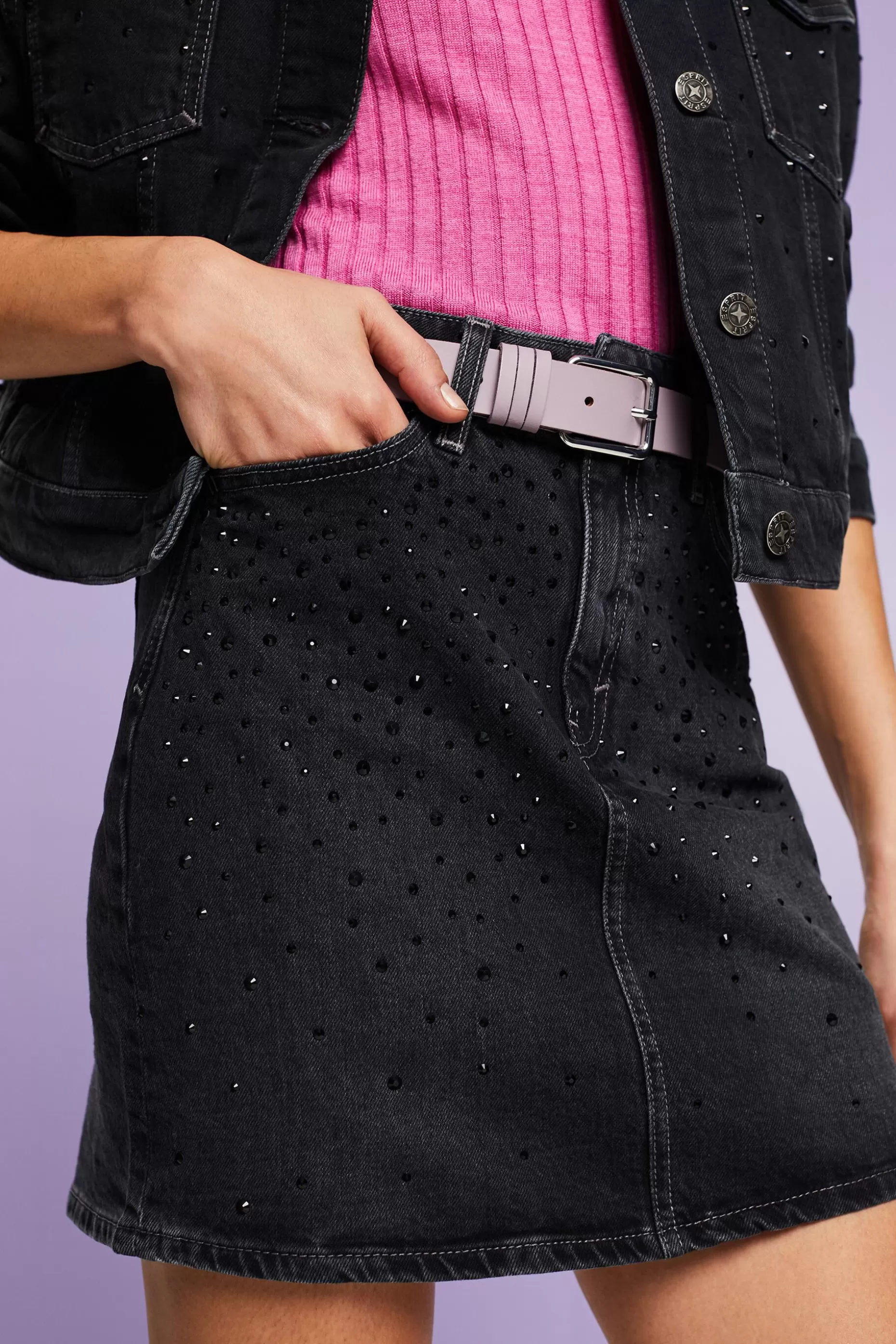 ESPRIT Rhinestone Denim Mini Skirt at our Online Shop *Women Skirts + Shorts