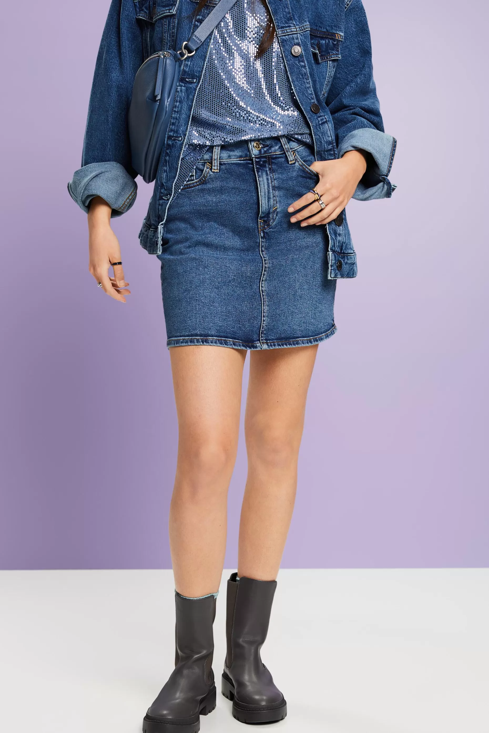 ESPRIT Rhinestone Denim Mini Skirt at our Online Shop *Women Skirts + Shorts
