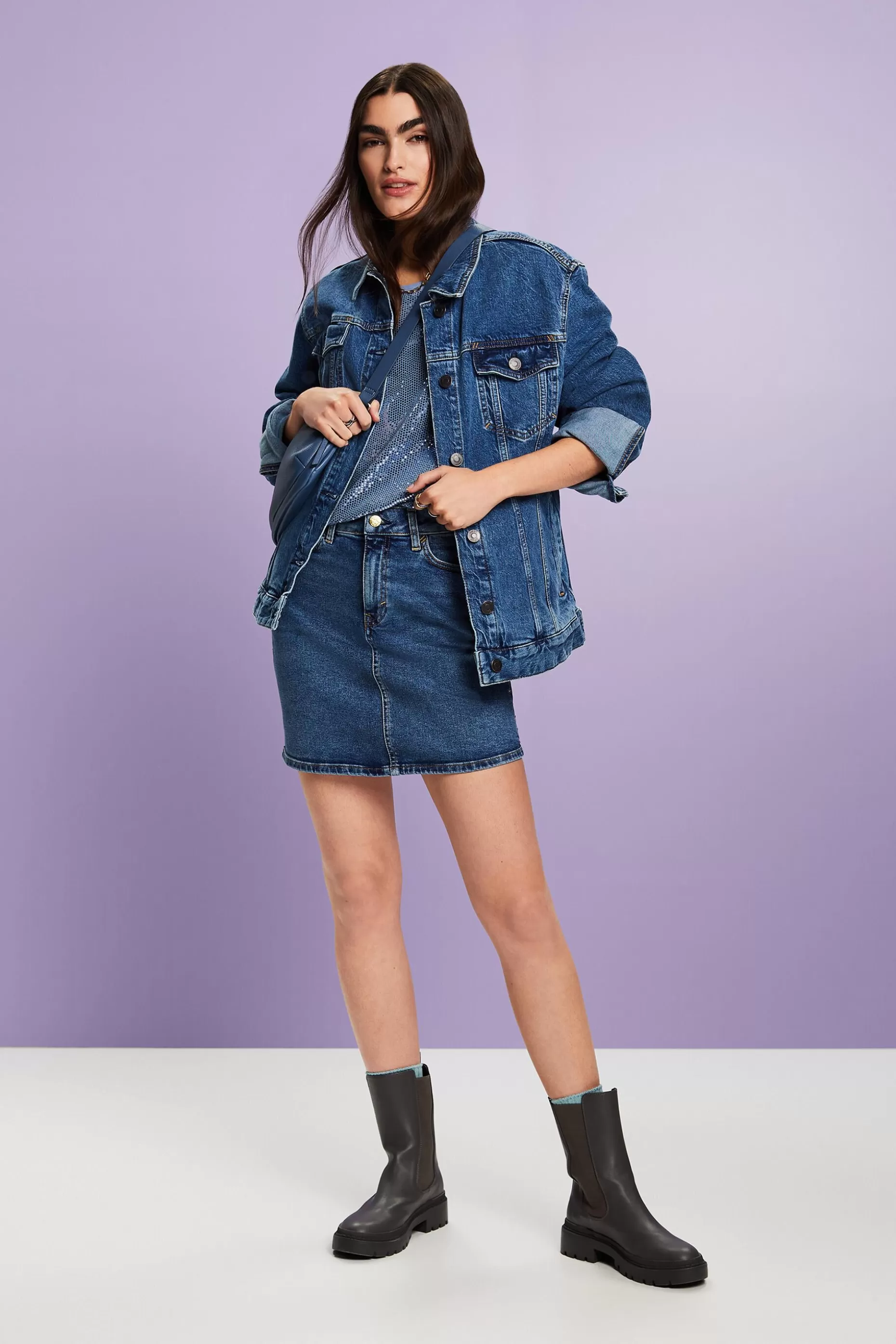ESPRIT Rhinestone Denim Mini Skirt at our Online Shop *Women Skirts + Shorts