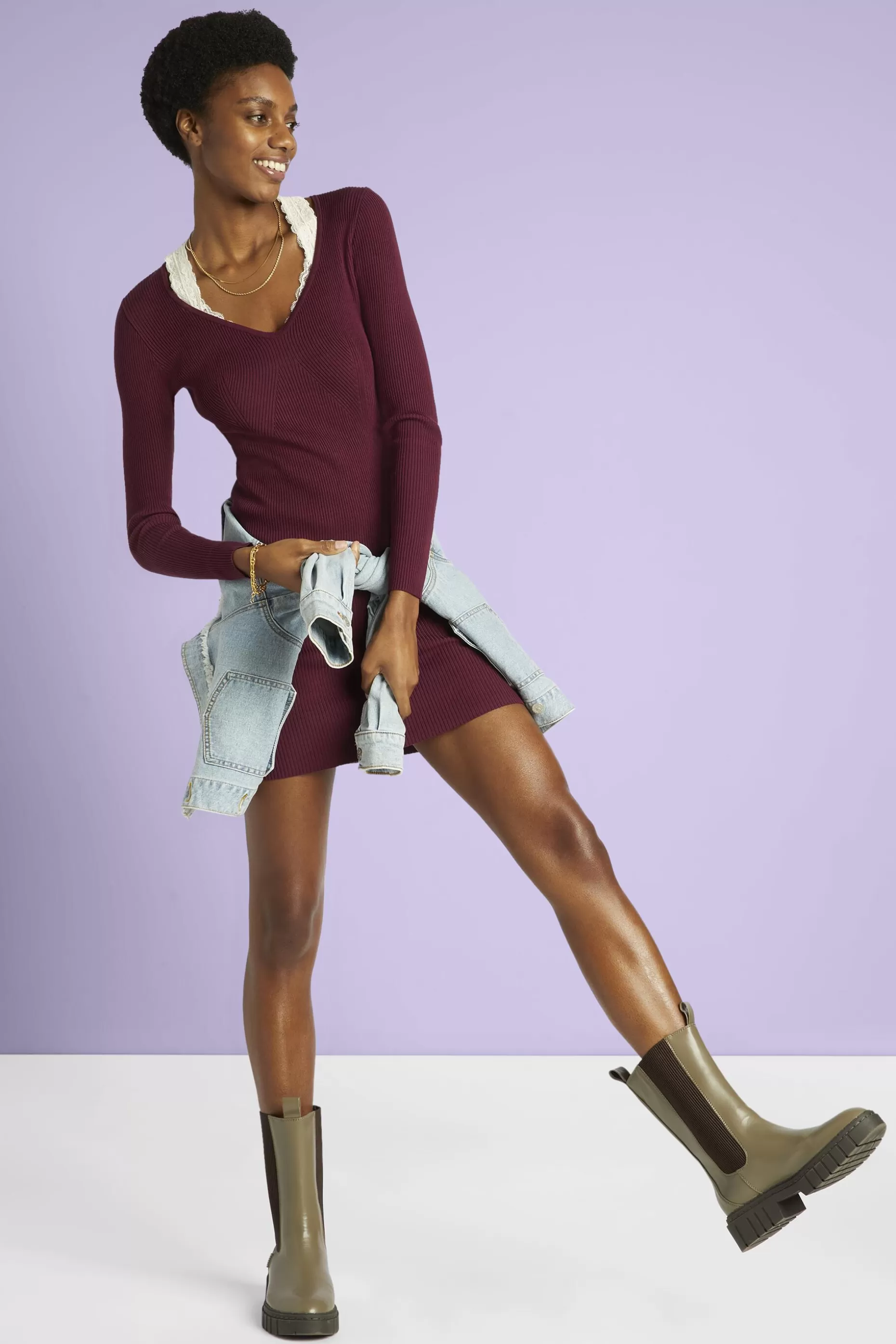 ESPRIT Rib Knit V-Neck Mini Dress at our Online Shop *Women Dresses + Jumpsuits