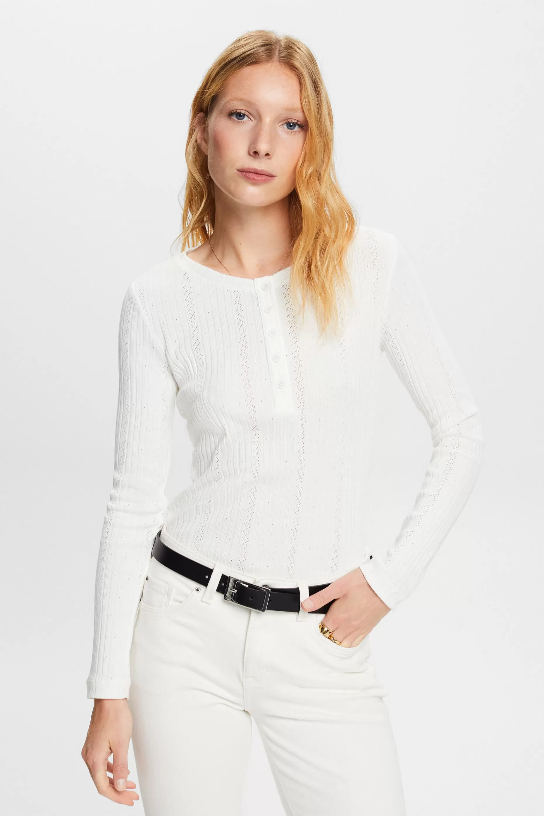 ESPRIT Ribbed Cotton-Blend Shirt at our Online Shop *Women T-Shirts + Tops