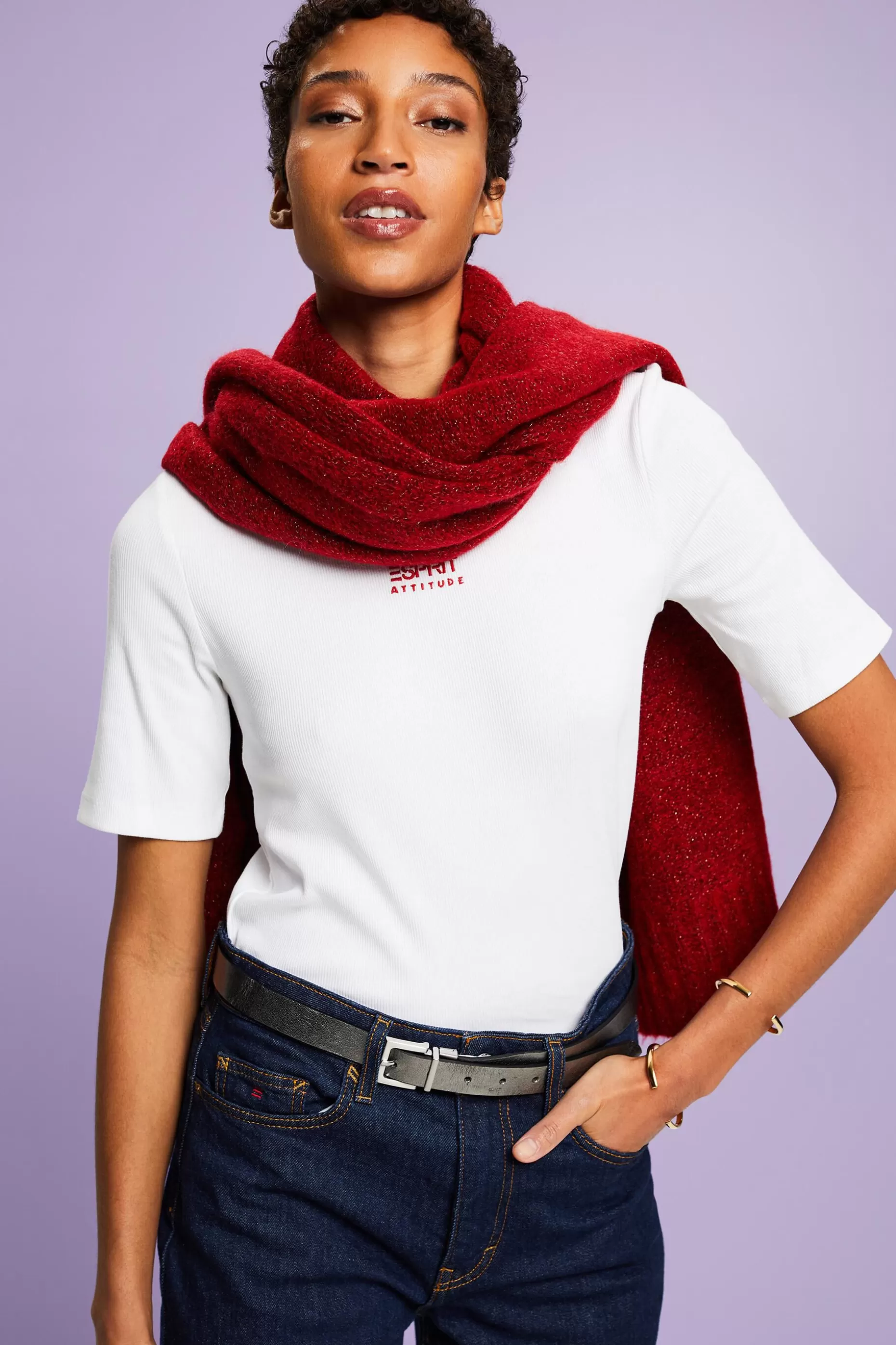ESPRIT Ribbed Crewneck Logo T-Shirt at our Online Shop *Women T-Shirts + Tops