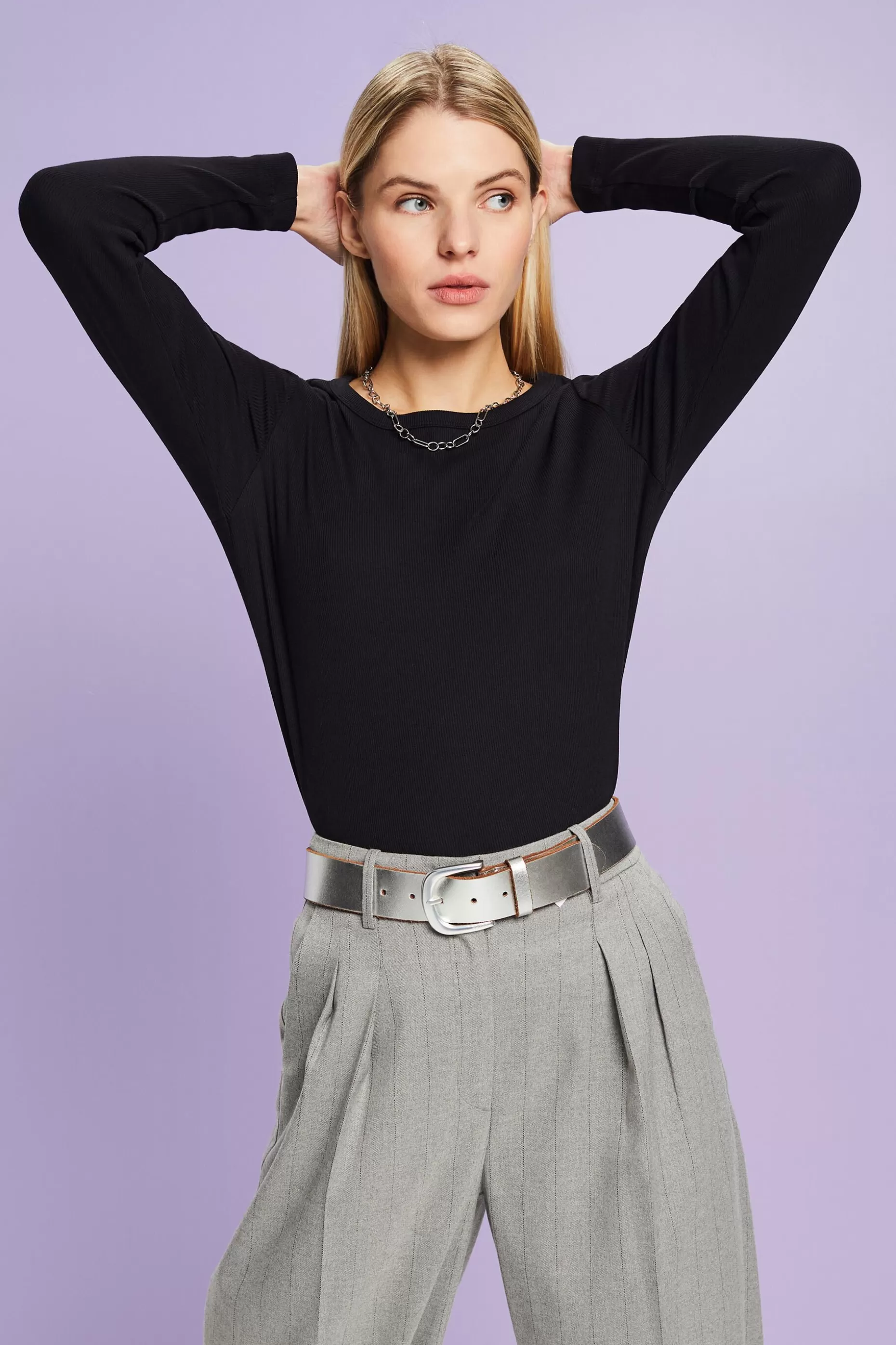 ESPRIT Ribbed Crewneck Top at our Online Shop *Women T-Shirts + Tops
