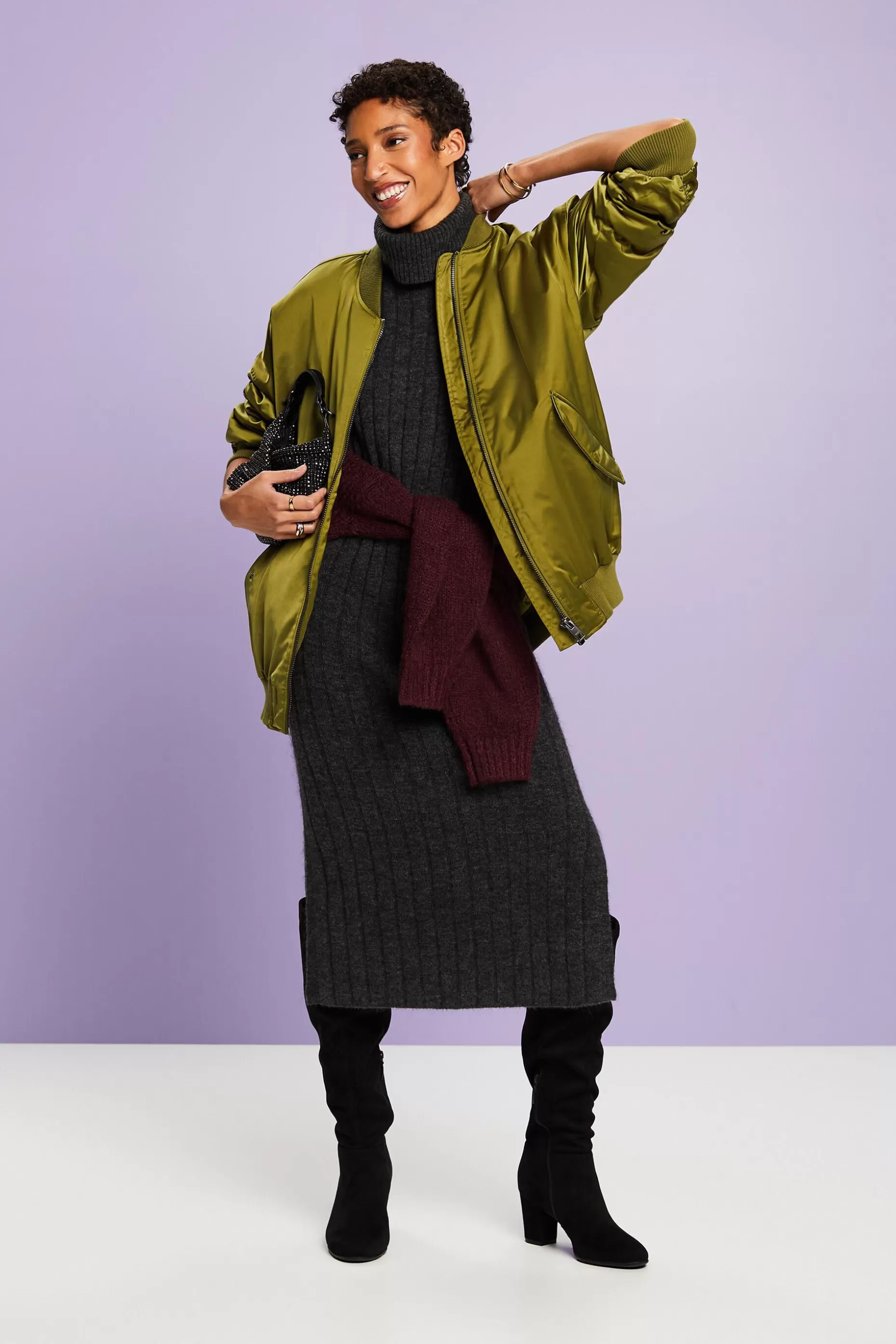 ESPRIT Ribbed Knit Turtleneck Midi Dress at our Online Shop *Women Dresses + Jumpsuits