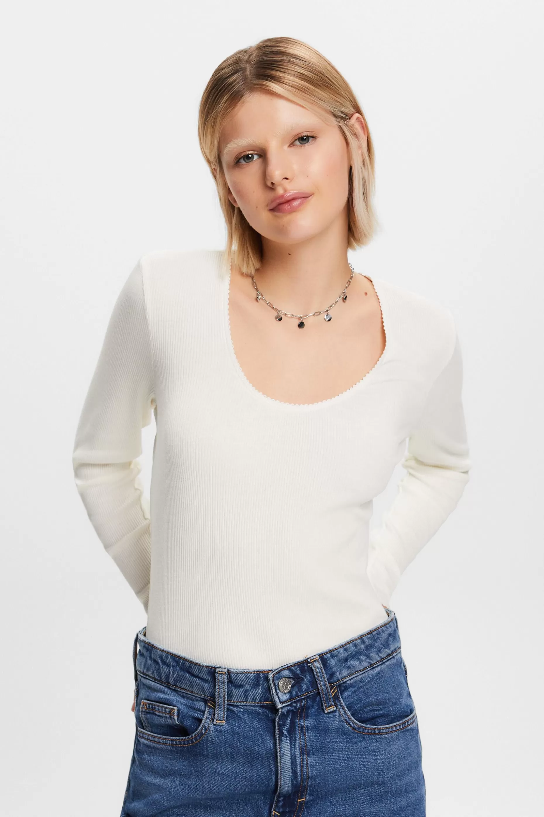 ESPRIT Rib-Knit Jersey Longsleeve Top at our Online Shop *Women T-Shirts + Tops