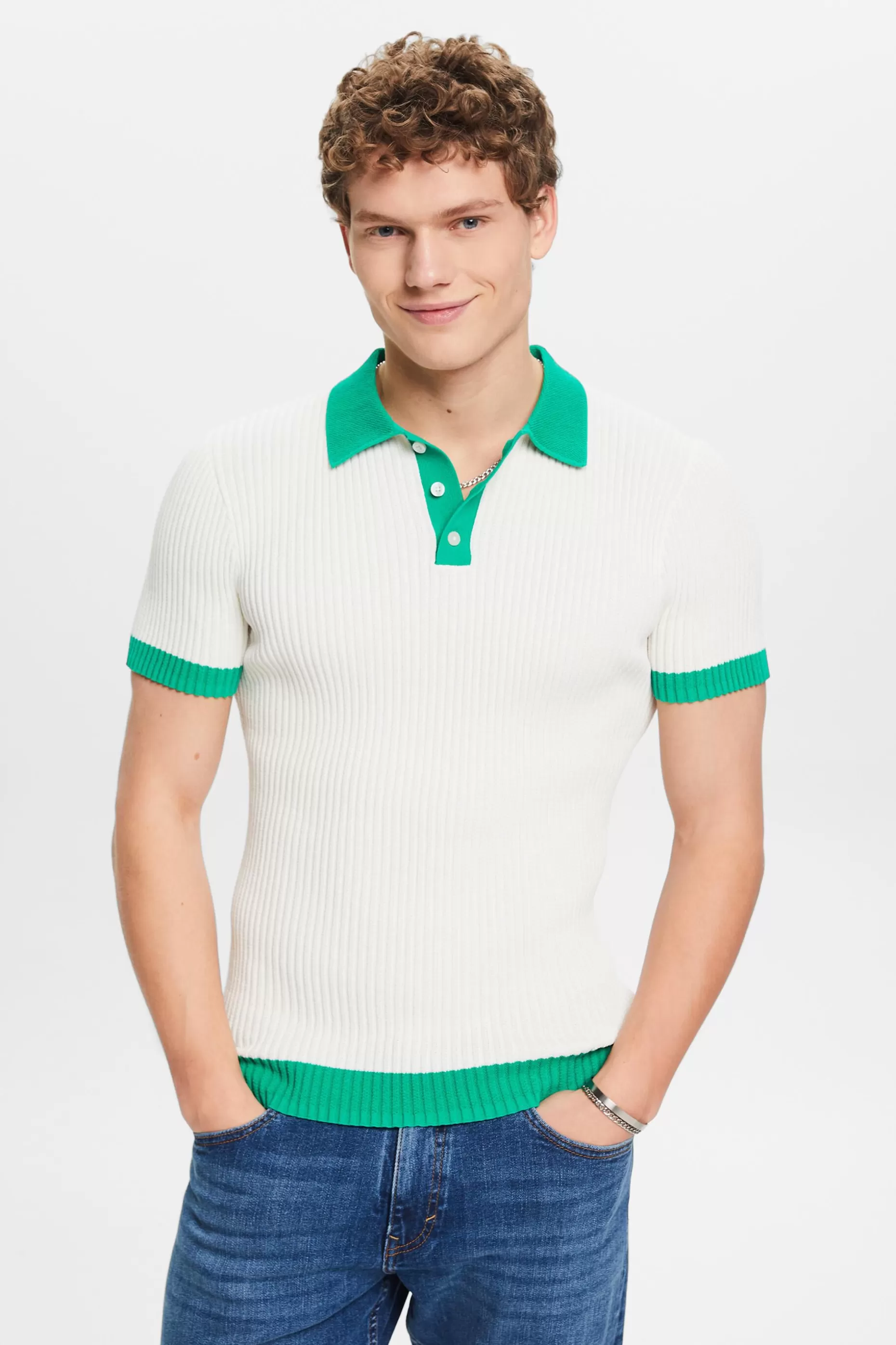 ESPRIT Rib-Knit Polo Shirt at our Online Shop *Men Sweaters