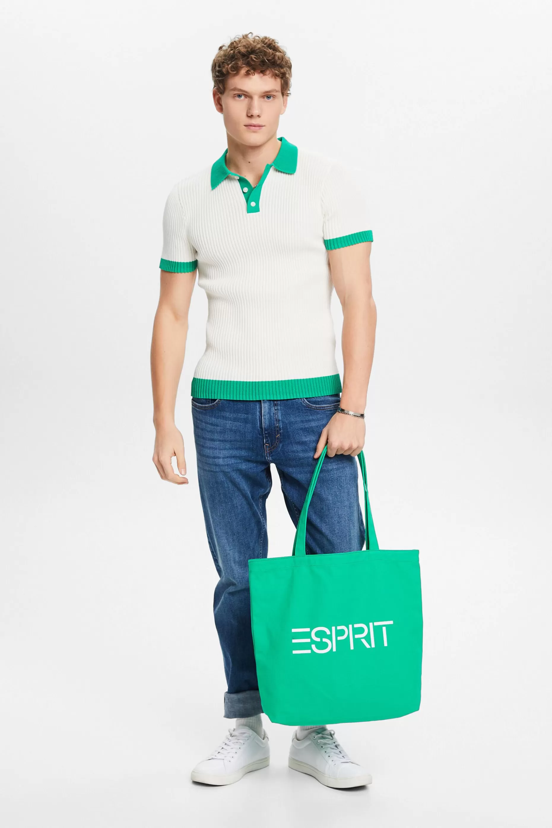 ESPRIT Rib-Knit Polo Shirt at our Online Shop *Men Sweaters