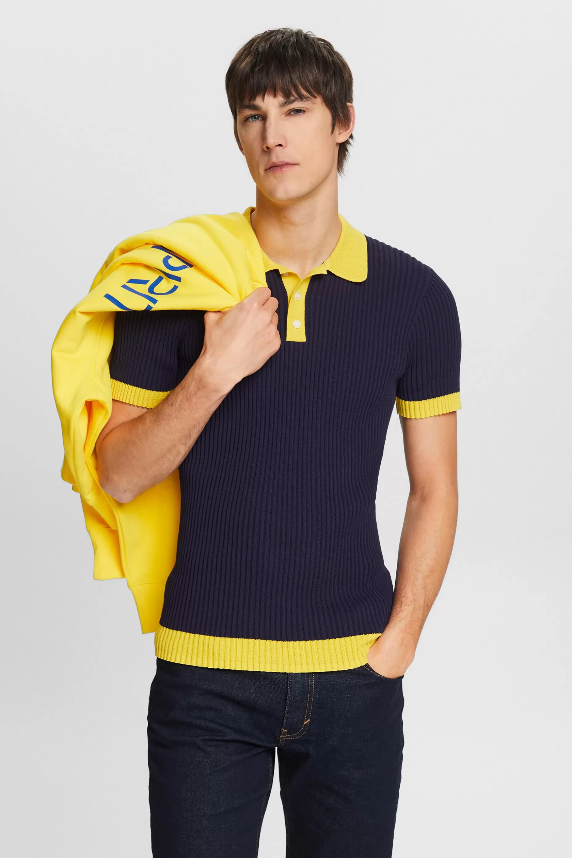 ESPRIT Rib-Knit Polo Shirt at our Online Shop *Men Sweaters