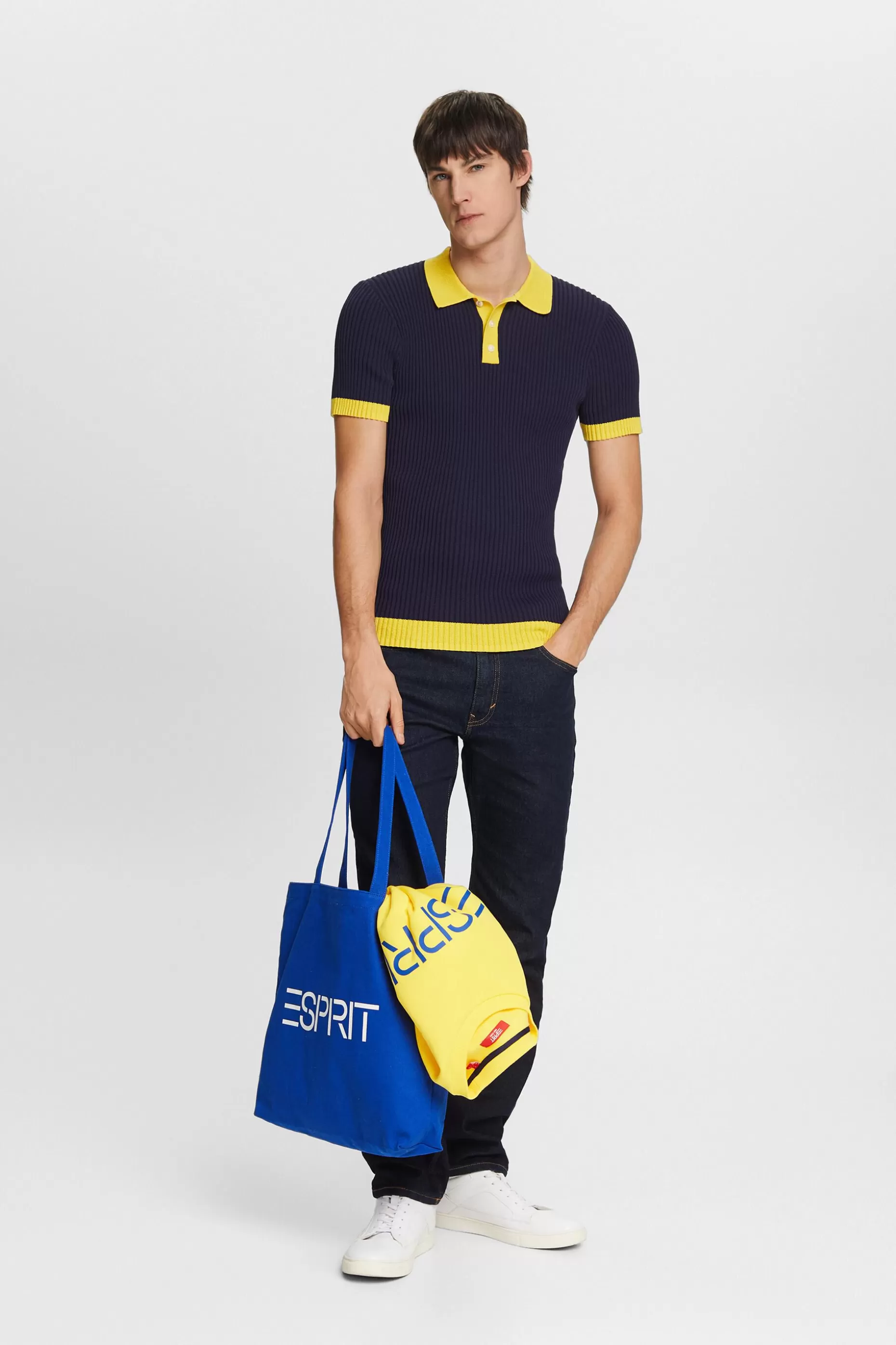 ESPRIT Rib-Knit Polo Shirt at our Online Shop *Men Sweaters