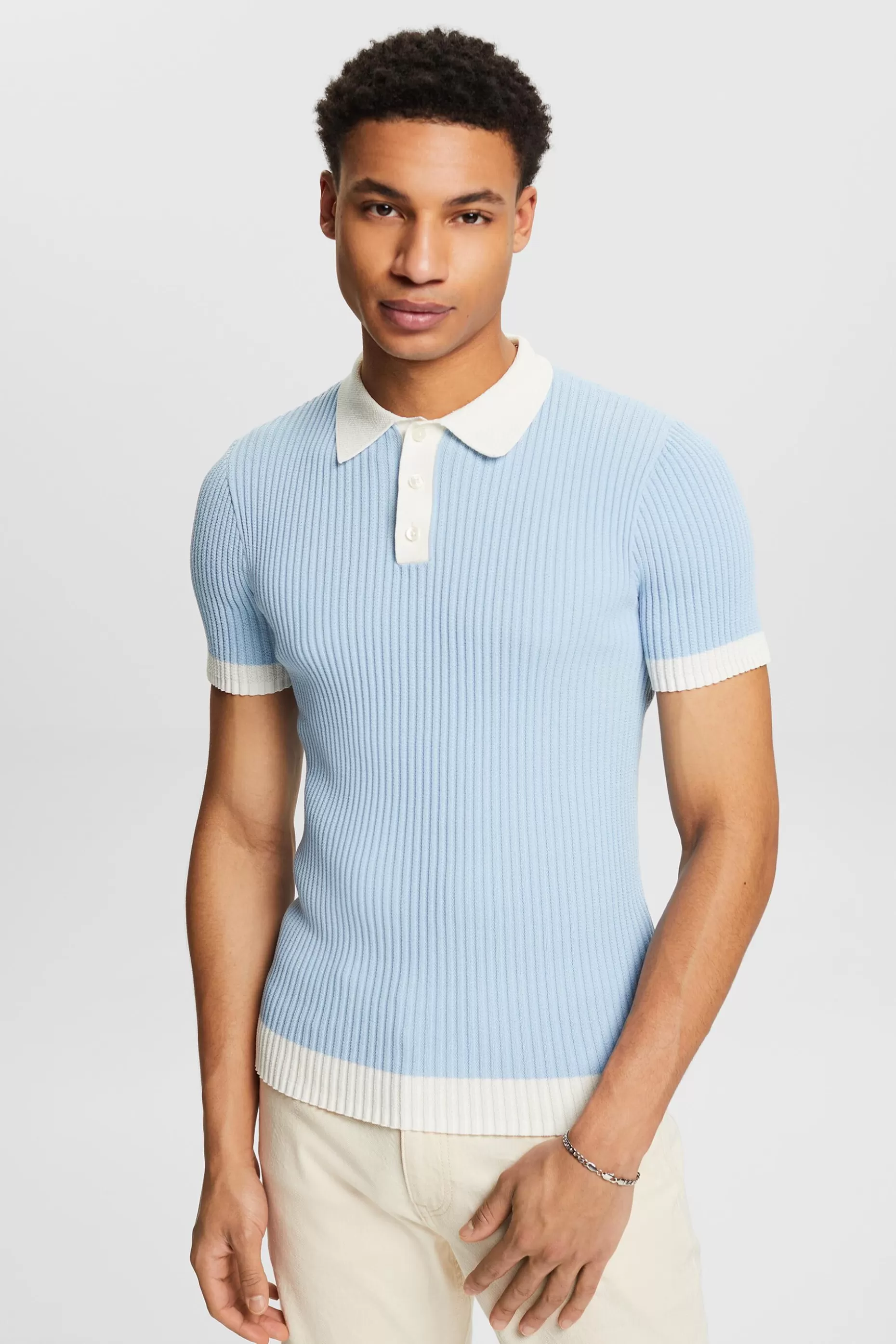 ESPRIT Rib-Knit Polo Shirt at our Online Shop *Men The Pastel Edit