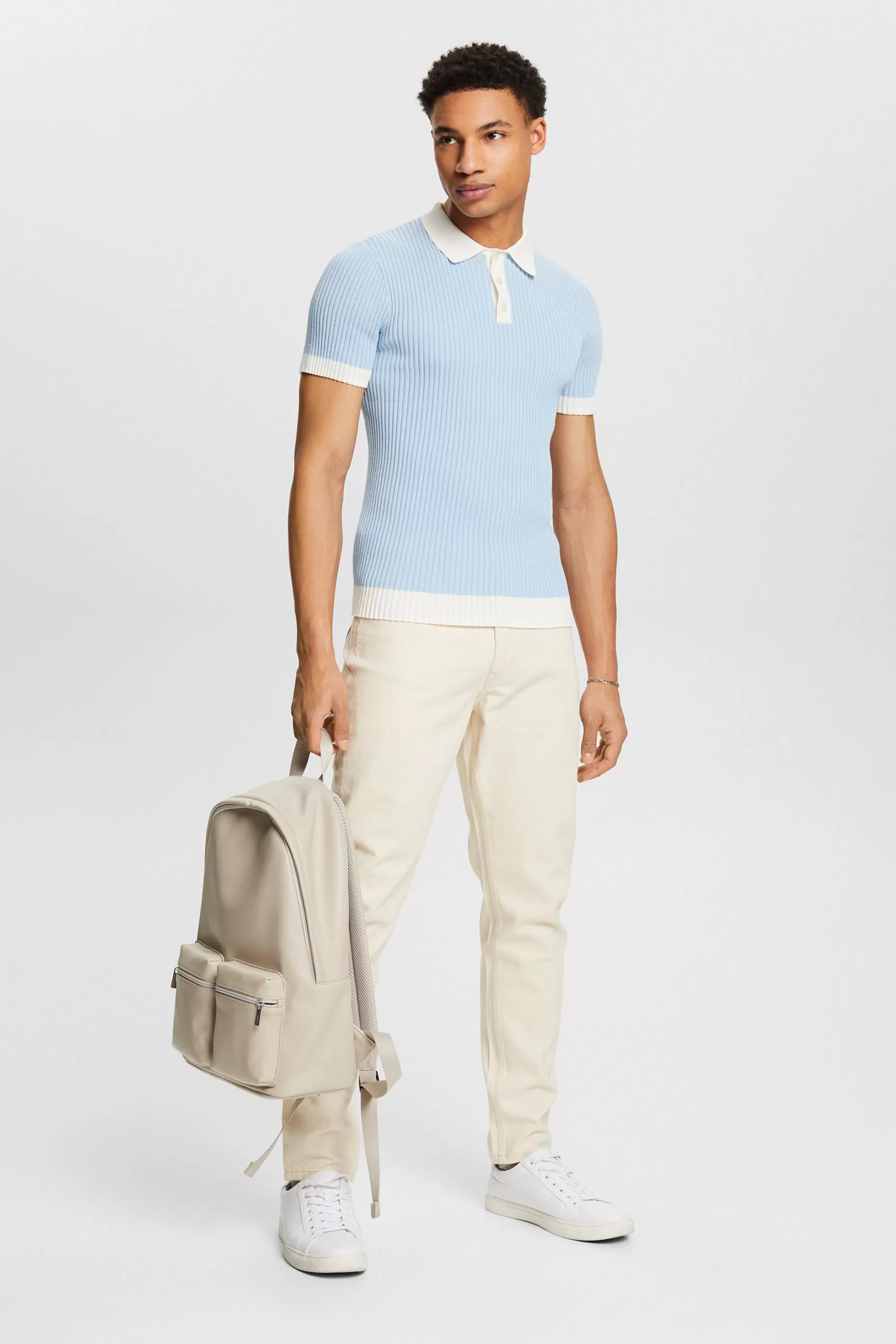 ESPRIT Rib-Knit Polo Shirt at our Online Shop *Men The Pastel Edit