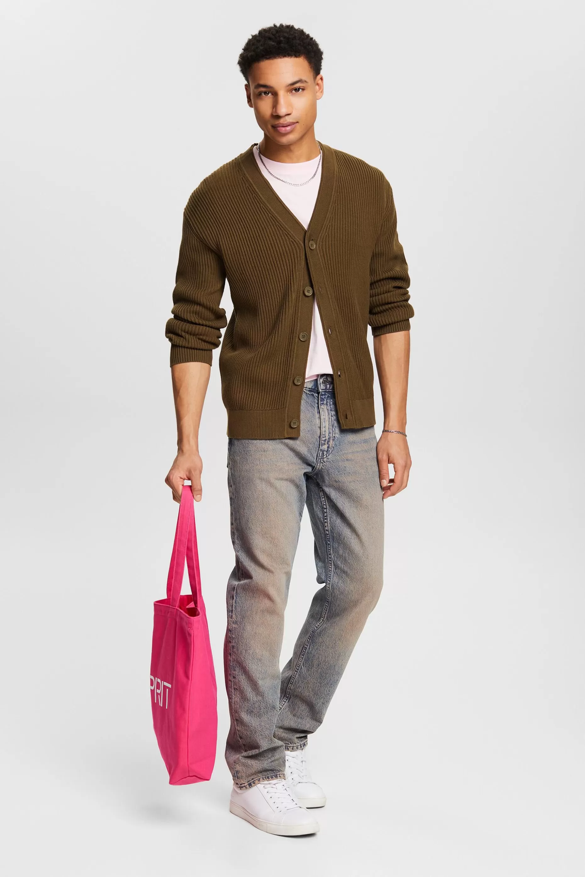 ESPRIT Rib-Knit V-Neck Cardigan at our Online Shop *Men Sweaters