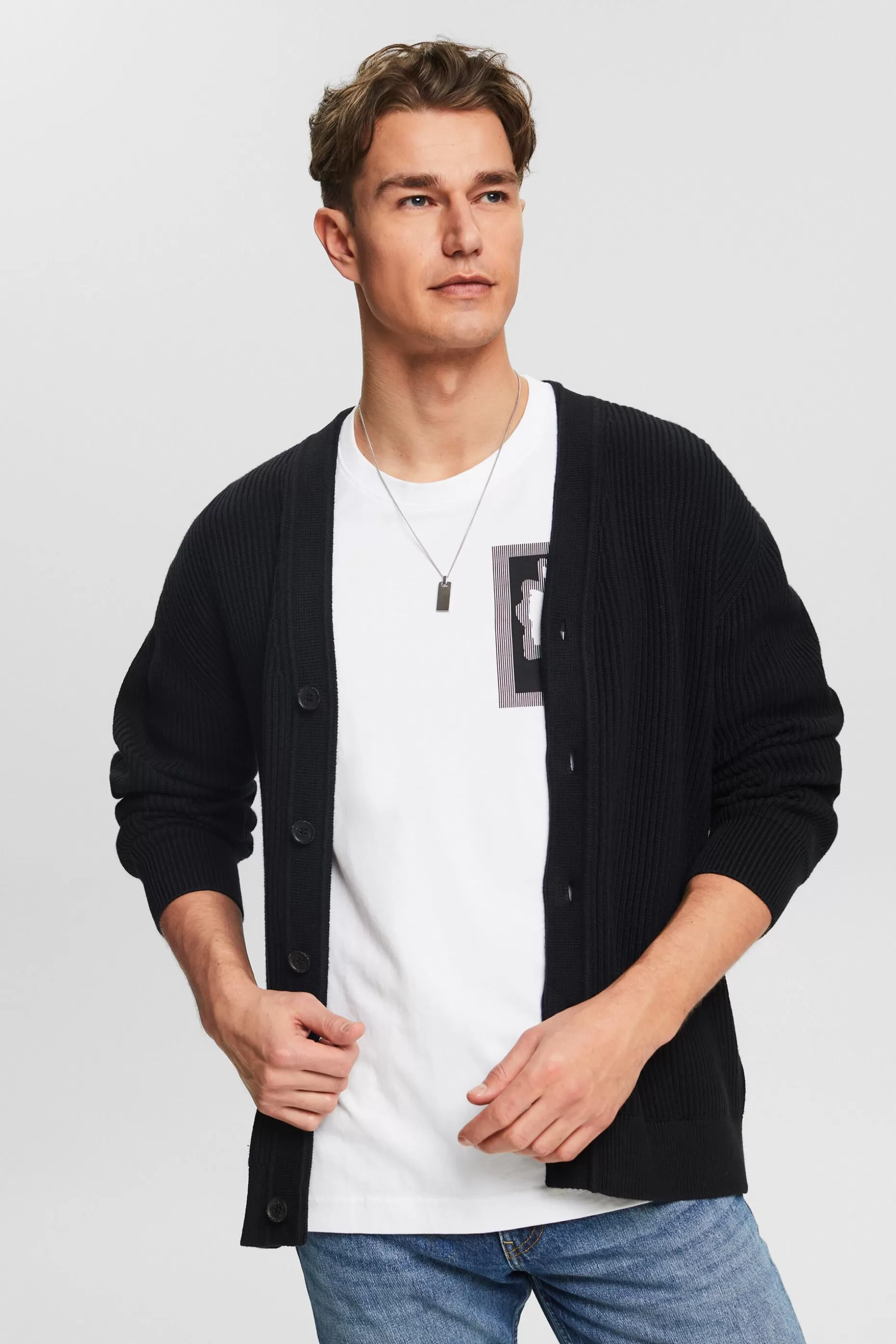 ESPRIT Rib-Knit V-Neck Cardigan at our Online Shop *Men Premium Picks