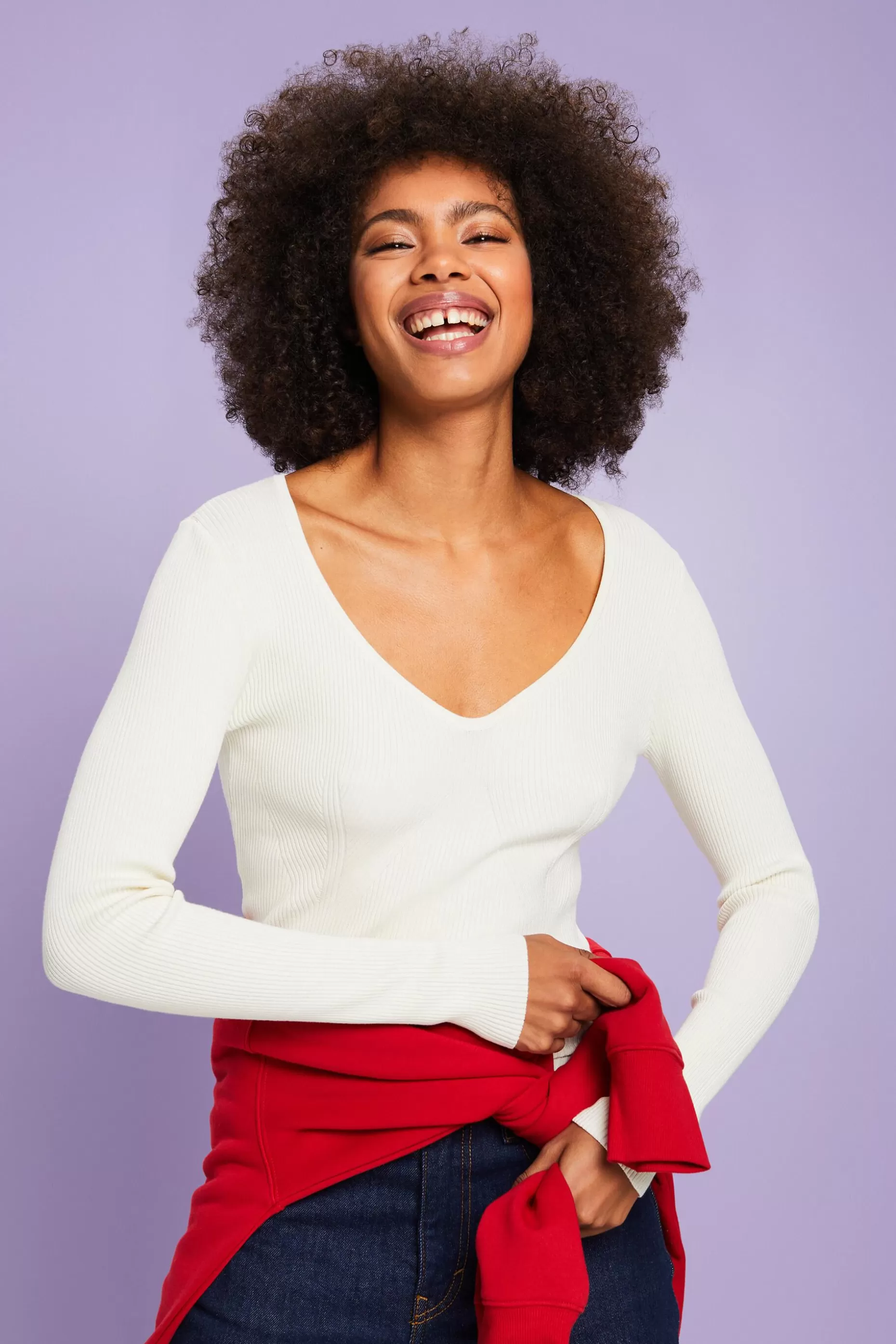 ESPRIT Rib-Knit V-Neck Sweater at our Online Shop *Women Sweaters
