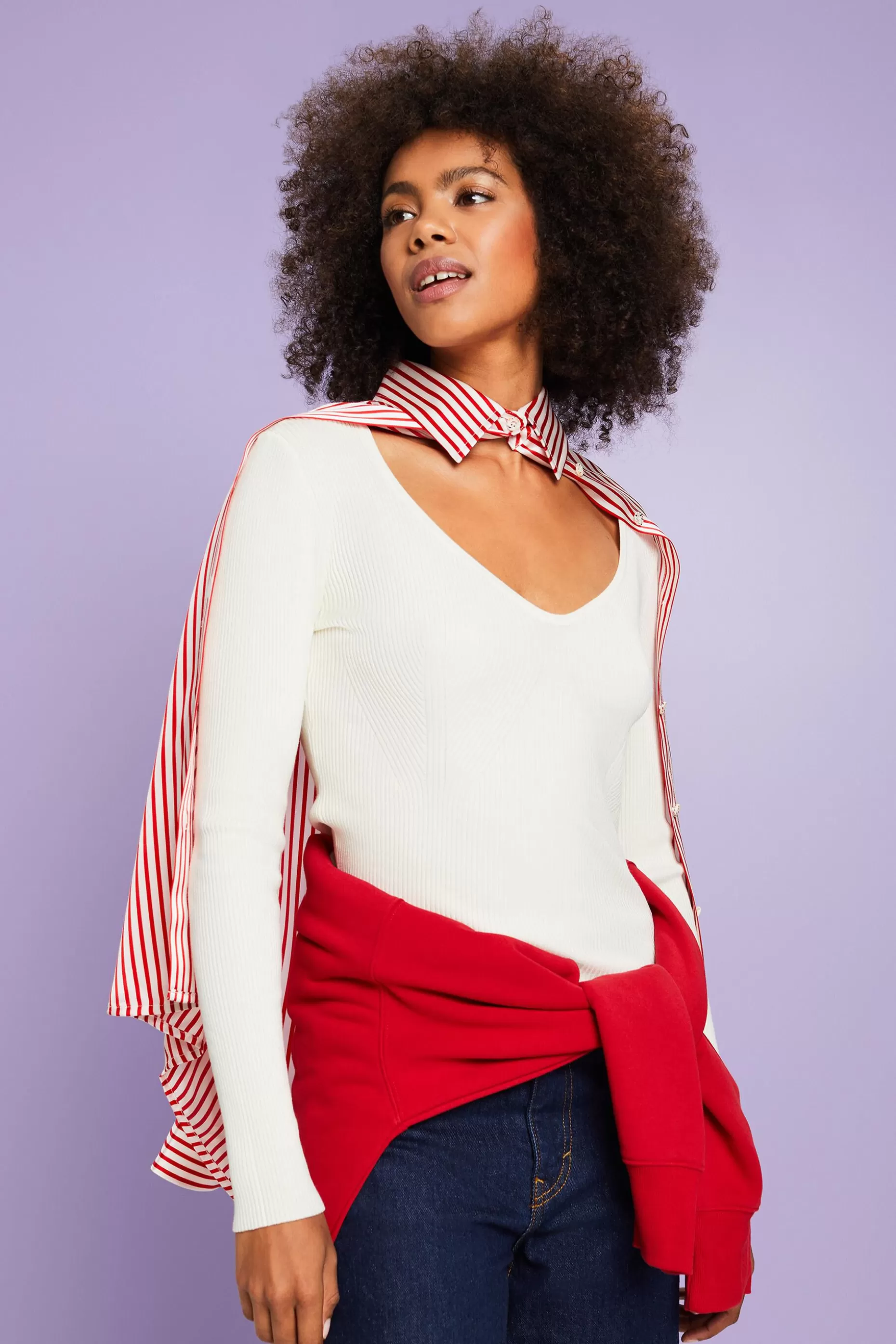 ESPRIT Rib-Knit V-Neck Sweater at our Online Shop *Women Sweaters